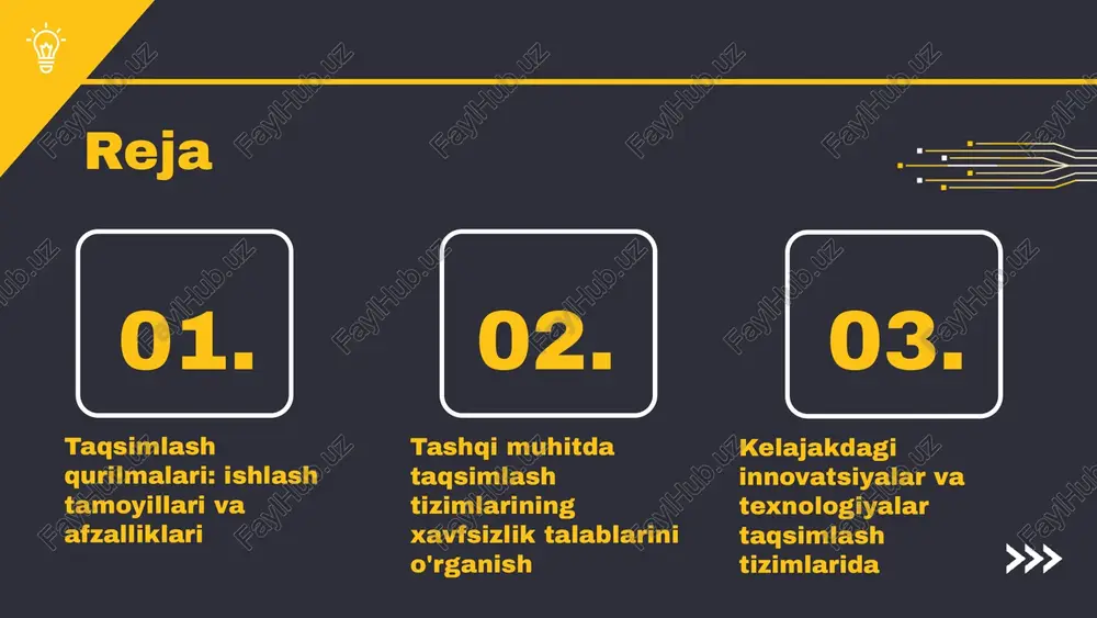 tizimlar real vaqt rejimida ma'lumotlarni tahlil qilish imkoniyatiga ega bo'ladi, bu esa energiya taqsimotining samaradorligini oshiradi. taqsimlash tizimlari samaradorligini oshirishda avtonom tizimlar va aqlli sensorlar muhim rol o'ynaydi. ular energiya oqimini nazorat qilish, iste'molchilar talablarini real vaqt rejimida baholash va energiya yo'qotishlarini kamaytirish imkonini beradi. photo by josh olalde on unsplash taqsimlash tizimlarining xavfsizlik talablari tashqariga oʻrnatiladigan yuqori kuchlanishli taqsimlash qurilmalari uchun xavfsizlik talablari muhim ahamiyatga ega. ushbu tizimlar, odatda, har xil ob-havo sharoitlariga duch keladi, shuning uchun o'ziga xos talablar tayinlanadi. birinchidan, tashqi muhitdan himoya qilish uchun qurilmalar suv o'tkazmaydigan va to'g'ri izolyatsiya qilinishi kerak. ikkinchidan, yuqori kuchlanishli tizimlar uchun o'zgaruvchan kuchlanish darajalari va ish sharoitlariga mos keladigan himoya mexanizmlari, masalan, qisqa tutashuvdan himoya qilish uskunalari o'rnatilishi lozim. uchinchi muhim jihat - xavfsizlik standartlariga rioya qilish, jumladan, xalqaro va mahalliy qoidalarni hisobga olish. bularning barchasi odamlar va atrof-muhitni himoya qilish uchun zarurdir. photo by scott blake on unsplash xavfsizlikni …