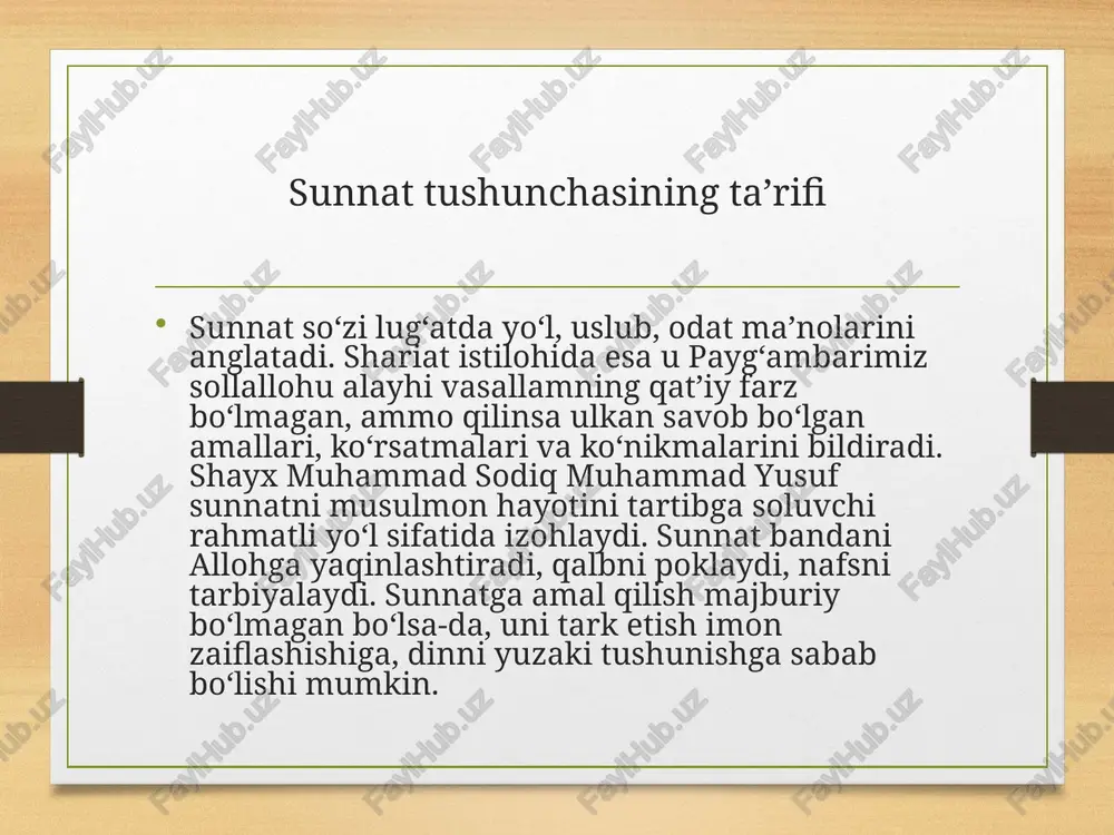 r. shayx muhammad sodiq muhammad yusuf iymon haqidagi bayonlarida ibodatlarning ruhini tushunishga, faqat shakl bilan kifoyalanmasdan, sunnatdagi ixlos, tavozu va allohdan qo‘rqish hissini qalbga joylashga daʼvat qiladilar. muomalalarda sunnatga ergashish islom faqat namoz va ro‘zadan iborat emas; u muomala, savdo, qarindoshlik, qo‘shnichilik va jamiyat bilan aloqalarda ham to‘liq dasturdir. sunnat – muomaladagi go‘zal xulq, adolat va halollik mezoni. payg‘ambarimiz sollallohu alayhi vasallam halol mehnat qilish, aldovdan yiroq bo‘lish, qarzdorga yengillik berish, yetim va miskinlarni qo‘llashni targ‘ib qilganlar. shayx hazratlari kitoblarida aynan iymoni sobit mo‘min avval axloqini tuzatishi, keyin ilm va ibodatini oshirishi lozimligini qayta-qayta eslatadilar. bu – sunnatga mos yo‘ldir. ovqatlanish va kiyinishdagi sunnatlar sunnat kundalik odatlarimizni ham chiroyli qilib qo‘yadi. ovqatlanishda o‘ng qo‘l bilan yeyish, “bismillah” bilan boshlash, oldidagi taomdan yeyish, isrof qilmaslik, ortiqcha to‘ymaslik – bularning barchasi sunnatdir. kiyimda poklik, halol manbadan bo‘lishi, kibrdan yiroqlik, erkak va ayol liboslaridagi farqlarga rioya qilish sunnat ko‘rsatmalariga kiradi. shayx muhammad sodiq …