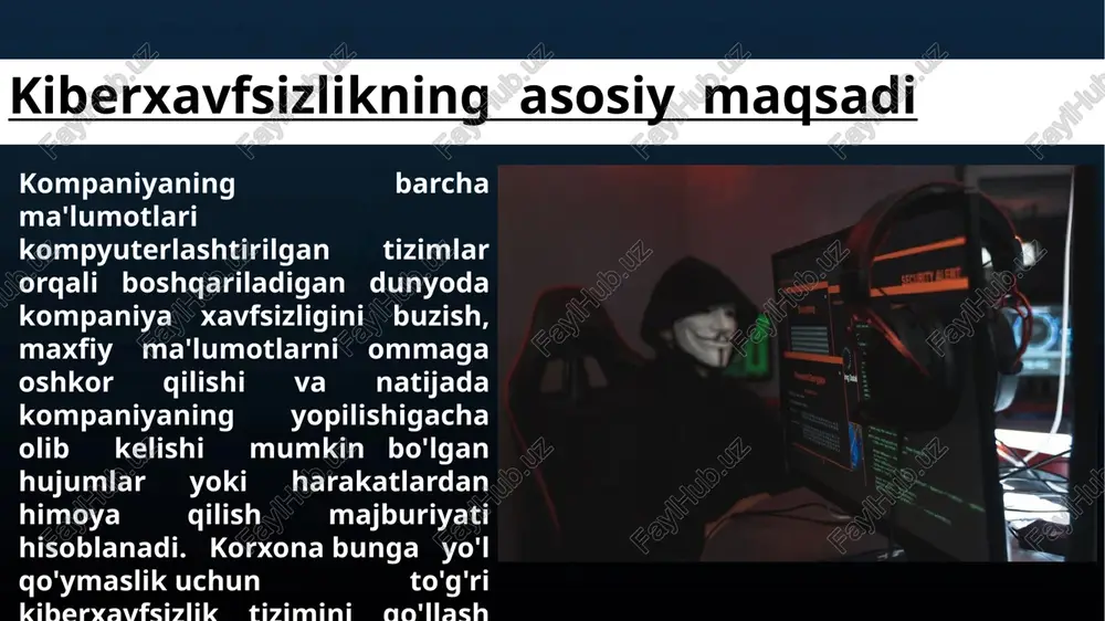 latiliklar kompaniyaga anchagina tiyinga tushishi mumkin. 2020-yilda google unga 2,5 tbit/s tezlikdagi ddos hujumi urilgani haqida xabar berdi, bu bugungi kundagi eng katta hujum bo‘lib, 180 000 veb-serverga ta’sir ko‘rsatdi. 10 "o'rtadagi odam" hujumi (mitm) o'rtadagi odam hujumlari tajovuzkor elektron pochta xabarlarini ushlab, o'zgartirganda sodir bo'ladi. masalan, soxta wi-fi ulanish nuqtasi haqiqiyga o'xshaydi va ishlaydi, lekin sizning ma'lumotlaringizni ushlab turadi. masofaviy ish va raqamli aloqaning o'sib borayotgan tendentsiyasi bilan kompaniyalar uchun oxirigacha shifrlangan xabarlar va video konferentsiyalardan foydalanish tobora muhim ahamiyat kasb etmoqda. pandemiyaning boshida tanqidlarga javoban zoom video qo'ng'iroqlar paytida biznesni himoya qilish uchun uchdan uchgacha shifrlashni amalga oshirdi. video orqali muloqot qilishda o'zingizni qanday himoya qilish kerak. 2021 yilda xakerlar faol foydalanishi mumkin bo'lgan boshqa hujum turlari: sql injection - tuzilgan so'rovlar tilidan foydalangan holda ma'lumotlarga ruxsatsiz kirishni olish; nol kunlik ekspluatatsiyalar - xavfsizlik kamchiliklaridan tezkor foydalanish; qo'pol kuch hujumlari yoki qo'pol kuch - barcha mumkin bo'lgan kalit …
