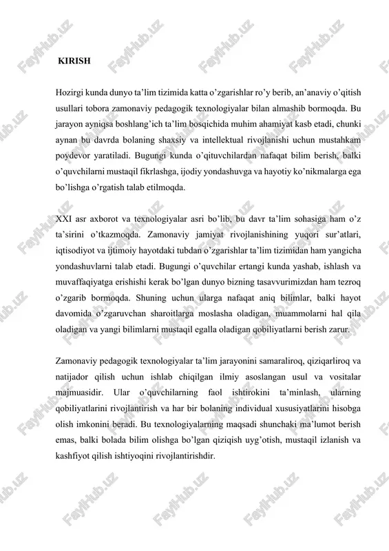 a zamonaviy texnik vositalardan samarali foydalanadi. multimediya taqdimotlar tayyorlaydi, ta’limiy videolar ko’rsatadi, elektron darsliklar va dasturlardan foydalanadi. shu bilan birga, u texnologiyalarni haddan oshiq emas, balki pedagogik jihatdan asoslangan holda qo’llaydi va bolalarning sog’lig’ini saqlashga e’tibor beradi. to’rtinchidan, zamonaviy o’qituvchi refleksiv fikrlashga qodir. u o’z darslarini muntazam tahlil qiladi, nima yaxshi o’tdi, nimada kamchilik bo’ldi, deb o’ylaydi. o’z tajribasini doimiy baholaydi va yaxshilash yo’llarini izlaydi. o’quvchilardan ham fikr-mulohaza so’raydi, ularning taklif va tanqidlarini tinglaydi. o’z xatolarini tan olishdan qo’rqmaydi va ulardan saboq oladi. doimiy o’qiydi, yangi metodikalarni o’rganadi, seminar va treninglarda qatnashadi, tajriba almashadi. beshinchidan, zamonaviy o’qituvchi ijodiy va innovatsion yondashuvga ega. u standart sxemalar bo’yicha emas, balki har bir sinf va har bir mavzuga individual yondashadi. yangi g’oyalarni sinab ko’rishdan qo’rqmaydi, tajriba o’tkazadi, yangicha metodlar izlaydi. o’z darslarini qiziqarli va unutilmas qilish uchun turli usullardan foydalanadi – drama, o’yin, musobaqalar, sayohatlar, loyihalar va boshqalar. bolalarning ijodiy qobiliyatlarini rivojlantirishga katta …