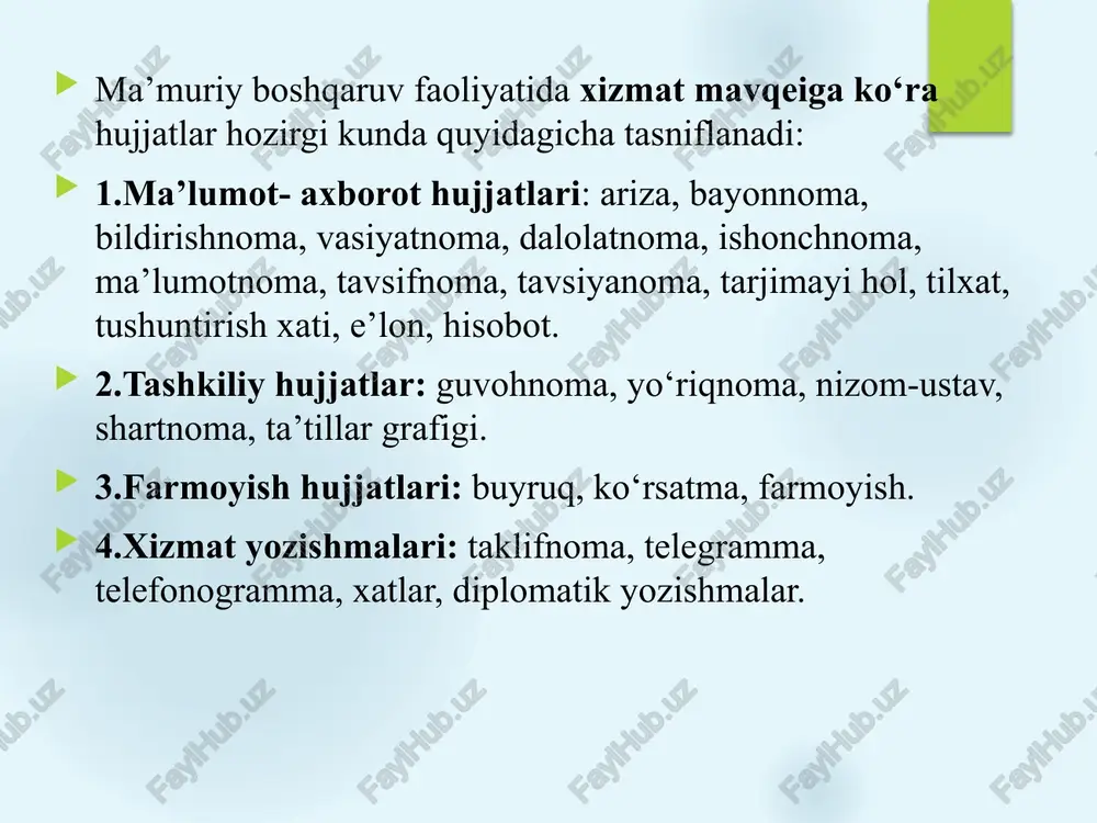 kulteti 301-guruh talabasi s.mahmudovadan ariza sog‘ligim yomonlashganligi va uzoq muddat davolanishim zarurligi tufayli menga bir yillik o‘quv(akademik) ta’tili berishingizni so‘rayman. arizamga tibbiyot muassasining xulosasi ilova qilindi. 2022.13.09 imzo s. mahmudova ish jarayonida xodimlar ishlab turgan muassasaning rahbariyatiga boshqa ishga o‘tkazish, nafaqa belgilash, qo‘shimcha ta’til berish, moddiy yordam ko‘rsatish va hokazolar haqida yozgan arizalar – iltimos arizalar hisoblanadi. bayonnoma (majlis bayoni). bayonnoma- turli yig‘ilish, kengash va boshqa tur anjumanlarning borishini, majlis qatnashchilarining chiqishlari va ular qabul qilgan qarorlarni aniq, siqiq holda qayd qiluvchi rasmiy hujjat. bayonnomalarni rasmiylashtirish ham barcha rasmiy idoralar hayotidagi ish yuritishning muhim qismlaridan hisoblanadi. chunki turli tashkilot va muassasalar jamoalari faoliyatiga oid ko‘plab masalalar yig‘ilishlarda, demokratik yo‘l bilan hal bo‘ladi va ularni hal qilishga oid qabul qilingan qarorlar hayotga tatbiq etilishi uchun belgilangan tartibda rasmiylashtiriladi. ana shu rasmiylashtirilgan hujjat bayonnoma sanaladi. bayonnoma orqali jamoaning faoliyati olib boriladi va nazorat qilinadi. bayonnomada uni rasmiylashtirayotgan tashkilot va muassasaning nomi, bayonnoma …