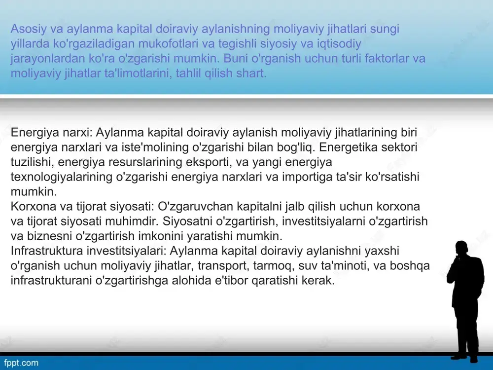 qilishni ma'nosini anglatadi. asosiy kapital doiraviy aylanishlarga misol bo'lishi mumkin, yeni yangi aktsiyalarni bozordan sotish yoki qo'shimcha mablag'lar olish. aylanma kapital doiraviy aylanishlar (secondary capital movements): aylanma kapital doiraviy aylanishlar esa kompaniyaning kapitali orqali aktsiyalar yoki bozor qog'ozlarini sotib olish, ortiqcha dividendlar olish yoki qo'shimcha mablag'lar to'lash, sifatida ko'rsatiladi. bu aylanishlar kompaniyaning kapitali orqali tijorat qilish va moliyaviy munosabatlarni boshqarish maqsadida bo'lishi mumkin. asosiy va aylanma kapital doiraviy aylanishlar orasidagi asosiy farq, kompaniyaning kapitalini yaratish va ko'rsatish jarayonlarida o'tkazilishi, shu jumladan aktsiyalar sotish yoki qo'shimcha kapitalni jalb etish bo'yicha amalga oshiriladi. aylanma kapital doiraviy aylanishlar esa kapitalni sotish va olish jarayonlarida paydo bo'ladi. moliyaviy hisobotlarda kapital doiraviy aylanishlarni ko'rsatish qanday amal qilinadi? moliyaviy hisobotlarda kapital doiraviy aylanishlarni ko'rsatish uchun quyidagi asosiy ma'lumotlar va jarayonlarni ko'rsatish tavsiya etiladi: asosiy kapital doiraviy aylanishlar (primary capital movements): moliyaviy hisobotlarda asosiy kapital doiraviy aylanishlar, yangi aktsiyalar sotish, ijtimoiy aktsiyalar bozorlashtirish, qo'shimcha kapital olish va …