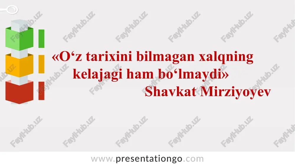 staqillik yillarida o‘zbekistonda tarix fani sobiq mustabid tuzum mafkurasidan voz kechish, yangi yondashuvlar bilan bog‘liq o‘zgarishlarga yuz tutdi. fan taraqqiyoti va ijtimoiy-iqtisodiy rivojlanish o‘zbekiston tarixchilari zimmasiga jahon amaliyoti yutuqlaridan kelib chiqib, tarix fanini yanada yuqori ilmiy-nazariy darajaga olib chiqish hamda yangi ilmiy yo‘nalishlarni o‘zlashtirish kabi vazifalarni yuklamoqda davlatimiz rahbarining 2017-yil 30-iyundagi “o‘zbekiston respublikasi fanlar akademiyasi huzurida o‘zbekistonning eng yangi tarixi bo‘yicha jamoatchilik kengashi faoliyatini tashkil etish to‘g‘risida”gi qarori kengash ishidagi kamchiliklarni bartaraf etish va uni yangi pog‘onaga ko‘tarish hamda bu boradagi ishlar samaradorligini oshirishga qaratilgan muhim hujjatlardan biridir.. © copyright presentationgo.com – the free powerpoint template library 12 sales 1st qtr 2nd qtr 3rd qtr 4th qtr 8.1999999999999993 3.2 1.4 1.2 o‘zbekiston tarixini davrlashtirish masalasi. “o‘zbekistonning eng yangi tarixi” o‘quv fanining predmeti, maqsad va vazifalari. 1 2 3 4 5 har qaysi mamlakat o‘zining uzoq va betakror tarixiga ega bo‘lganidek, o‘zbek xalqining tarixi ham boy va sermazmundir. tarixiy voqealarni o‘rganishda …