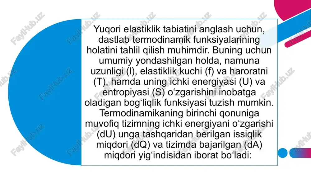 rning konformatsion o‘zgarishlarini muvozanatli holatidan og‘ishidir. masalan, polimerning qovushoq-oquvchanlik holatida doimiy kuchlanish ta’sir etayotgan bo‘lsa, dastlab uning deformatsiyalanish tezligi nobarqaror, keyin esa deformatsiya vaqtga bog‘liq bo‘lmay qoladi (4.3.1-rasm). barqarorlikka erishish yuqori elastik deformatsiya rivojlanishini relaksatsion jarayoni tugaganligini anglatadi. deformatsiyaning keyingi bosqichda rivojlanishi faqat qovushoq-oquvchanlik bilan bog‘liq bo‘ladi. polimerlarni qovushoq-oquvchanlik holatida eng muhim tavsiflari ularni siljishdagi xususiyatlaridir. oddiy siljishda qovushoq oqim tezligi (tezlik grdienti) ƞɣ va siljish kuchlanishi σ orasidagi bog‘lanish nyuton qonuni σ = ƞɣ bo‘yicha aniqlanadi, bunda ƞ - proporsionallik koeffitsienti bo‘lib, qovushoqlik deyiladi. doimiy haroratda qovushoqlik deformatsiyalanish rejimiga bog‘liq bo‘lmasligi mumkin. bu sharoitni qoniqtiruvchi oqim rejimlarini namoyon qiluvchi tizimlar ichida nyuton suyuqliklari ham bo‘lib, ular asosan quyi molekulyar birikmalardir. bunday tizimlarda issiqlik harakati tufayli uzluksiz ravishda qayta tiklanish shunchalik tez amalga oshadiki, tashqi kuchlar yetarli darajada o‘zgarishlarga sodir bo‘lishiga ta’sir qilishga ulgurmaydi. ammo, issiqlik harakati suyuqlikning strukturasining o‘zgarishiga siljish maydonichalik ta’sir ko‘rsatishi mumkin. bunda kuchlanishni siljish tezligiga nisbati …