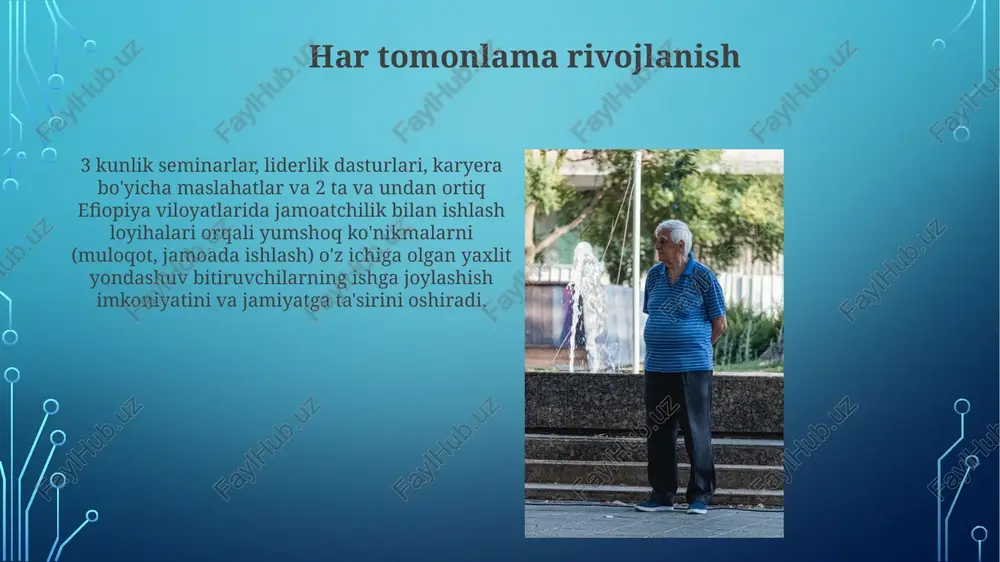 20+ yetakchi efiopiya va xalqaro kompaniyalar bilan hamkorlik tufayli yiliga 1000+ turli xil talabalarni jalb qiladi. kelajak istiqbollari asab markazi djibutti shahrida 15 dan ortiq dastur bo'yicha 2025 yilda 3000 dan ortiq talaba qabul qilishni rejalashtirmoqda (dastlabki 1000 nafar talaba prognozi 200% ga oshib ketdi) ikki tilli (frantsuz-ingliz) ta'lim uslubi, xalqaro talabalarining 25% ni jalb qilishi, stem yo'nalishlarga (10 ta ixtisoslashgan laboratoriya) va tadbirkorlikka o'qitishga (yiliga 50 dan ortiq seminar) e'tibor qaratishi jibutidan 500 km radiusdagi raqobatchilardan ajratib turadi. bitiruvchilar tarmog'i markaz 20 dan ortiq yetakchi texnologiya kompaniyalari (google, meta va boshqalar) bilan hamkorlikda bitiruvchilar uchun mentorlik, amaliyot va ish imkoniyatlarini taqdim etib, sharqiy afrikada bitiruvchilarning o'rtacha yillik ish haqini 15 000 dollarga oshirdi. addis ababa, efiopiyadagi noyob, intensiv 12 haftalik dasturi ma'lumotlar fanidan, dasturiy ta'minot muhandisligidan va mahsulot menejmentidan ixtisoslashtirilgan ta'lim beradi, yiliga 150 dan ortiq turli xil talabalarni jalb qiladi va bitiruvdan keyingi 6 oy ichida 80%+ ish …