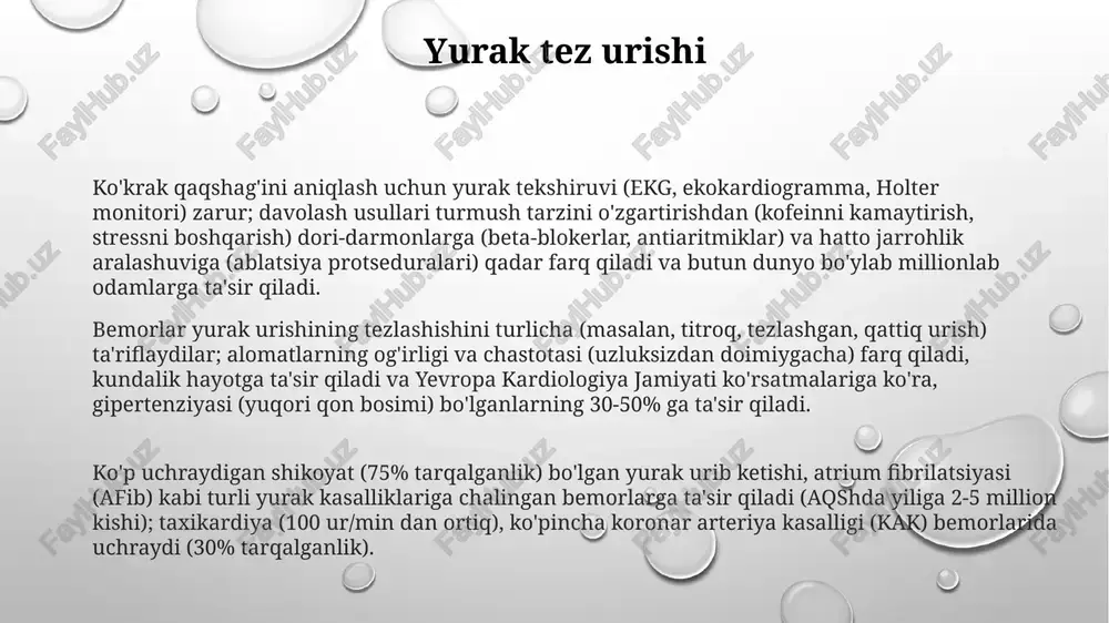 yuqori o'ng atrium bosimining natijasida venoz qaytishning buzilishini bildiradi. klinik ko'rinishi to'piqdan boshlanib, sonlargacha tarqaladigan chuqur shishni o'z ichiga oladi; og'irligi kasallik bosqichiga (nyha ii-iv klass) bog'liq oyoq va tovon shishishi, surunkali yurak kasalliklariga chalingan bemorlarda tez-tez uchraydi, yurak chiqishining pasayishi va limfa drenajining buzilishini ko'rsatadi. bu kechqurunlar kuchayadigan ikki tomonlama chuqur shish sifatida namoyon bo'ladi nafaas qisilishi ortopneya, yotganda nafas olish qiyinlashuvi, vena qaytishi va o'pka to'planishining oshishini aks ettiradi. og'irligi har xil – bir yostiq (yengil), uch yostiq (og'ir) – uyqu sifatiga ta'sir qiladi va aqsh bo'ylab bemorlarning farovonligiga ta'sir qiladi yurak yetishmovchiligi bemorlarining 50-75 foizida uchraydigan nafas qisishi (dispneya) jismoniy harakat paytida (nyha ii-iv klass) nafas olish qiyinlashuvi sifatida namoyon bo'ladi va londonda zinapoyadan (2 qavat) chiqish yoki 500 metr yurish kabi kundalik faoliyatlarga ta'sir qiladi yurak yetishmovchiligi bilan ogʻrigan bemorlarning 20-40 foizida kuzatiladigan, nafas qisishi tufayli tundan uygʻonish (pnd), nyu-yorkdagi yotoqxonalarida alomatlarni yengillashtirish uchun darhol oʻtirish …