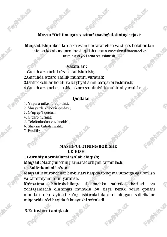 ochilmagan xazina” mashg’ulotining rejasi - Page 3