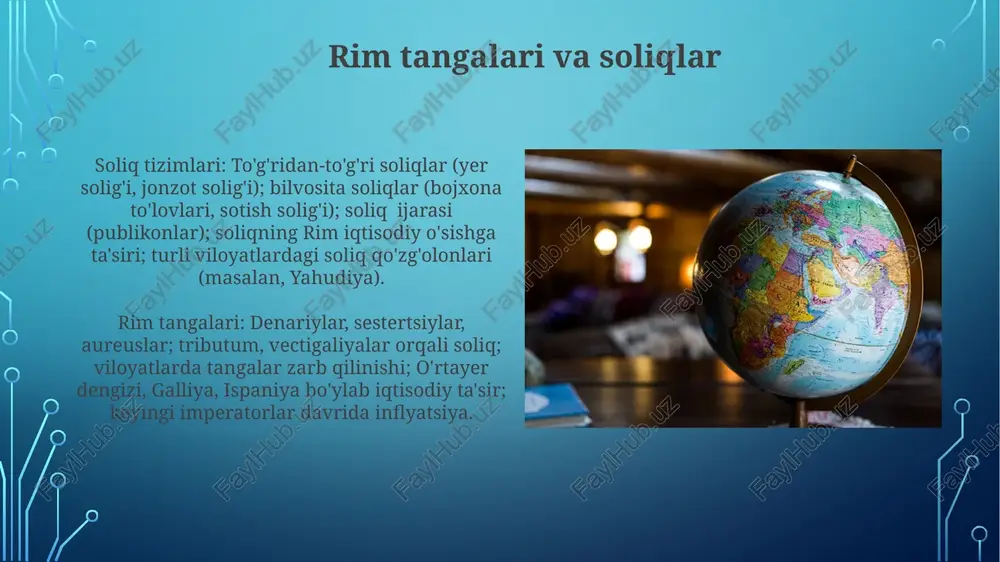 taqsimlash (ayllu jamoasi); inka davlati tomonidan resurslarni (oltin, kumush, to'qimachilik) nazorat qilish; turli and eko zonalarida keng qamrovli qishloq xo'jaligi ishlab chiqarishi (terrasalar, sug'orish). inka iqtisodiyoti katta aholini (12 million atrofida) boqdi; keng ko'lamli infratuzilma loyihalari (yo'llar, omborxonalar); ishlab chiqarish va taqsimot ustidan nazorat bozor bitimlarini minimallashtirdi; soliq tizimi titikaka ko'li va amazon havzasi kabi hududlardagi davlat faoliyatini moliyalashtirdi. e'tiboringiz uchun rahmat @taqdimot_robot image3.jpg image4.jpg image5.jpg image6.jpg image7.jpg image8.jpg image9.jpg image10.jpg image11.jpg image2.png