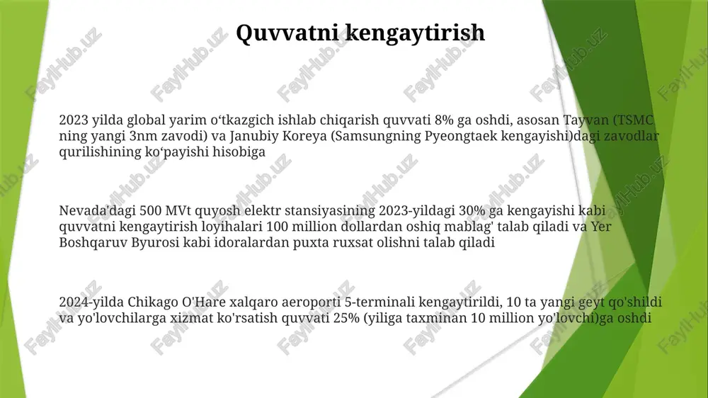 a 2 ta yangi qo'ng'iroq markazi) va operatsion samaradorlikka ta'sir qiladi sig'im talablari boeing 747-8 yo'lovchi samolyotining sig'imi taxminan 467 yo'lovchi, uchish uchun kamida 10 000 fut uzunlikdagi uchish-qo'nish yo'lagi, 20 kishilik ekipaj va transatlantik reys uchun 150 000 gallon aviatsiya yoqilg'isi talab etiladi silikon vodiysidagi 500 serverli ma'lumotlar markazi 1 mvt quvvat, 5000 kvadrat fut ko'tarilgan pol maydoni, 100 000 btu/soat quvvatga ega ishonchli hvac tizimlari va 200 xodim uchun 10 gigabit ethernet tarmoq ulanishiga muhtoj. zaxira quvvat manbalari va generatorlar majburiy. sig'imni boshqarish resurslarni boshqarish (masalan, 20 server, 500 gb xotira, 1000 foydalanuvchi) london, frankfurt, nyu-yorkdagi ma'lumot markazlarida 99,9% ishlash vaqti shartnomasiga (sla) javob beradigan darajada yetarli bo'lishini, pik yuklamalarni (150 tranzaksiya/sek) va kelgusidagi o'sishni (yiliga 10%) ta'minlaydi. sig'im tahlili sig'imni boshqarish nyu-york va singapurdagi operatsiyalar jamoasidagi 5 muhim xodimlarga avtomatlashtirilgan email va sms ogohlantirishlarini yuboruvchi 3 ta sigʻim chegarasi (past, oʻrta, yuqori) aniqlaydigan bosqichma-bosqich yondashuv qoʻllaniladi londondagi …