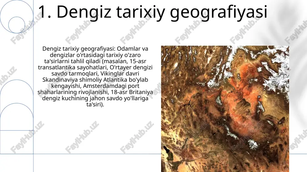 uzlik davri ta'siri 17-asr angliyada), biotik (mas., amazon o'rmonlarining 1500 yildan beri kesilishi) va inson-atrof-muhit o'zaro ta'siri (mas., gollandiyaning zuiderzee suv xo'jaligi, 1930-yillar). mahalliy (mas., chernobylning 1986-yilgi pripyatga ta'siri)dan global (mas 11.resurslarning tarixiy geografiyasi davrlar bo'yicha resurslarni qazib olishning hududiy naqshlari (masalan, britaniyadagi rim davri qo'rg'oshin konlari; 19-asr amerika g'arbga kengayishi yog'och, minerallarga (kaliforniyadagi oltin, appalachi tog'laridagi ko'mir) ta'siri; 20-asr yaqin sharqdagi neft kashfiyotlari global geosiyosatga ta'siri) sanoatlashuvning geografik oqibatlari (masalan, manchesterdagi paxta sanoati, ruhr vodiysidagi ko'mir va po'lat, ikkinchi jahon urushidan keyingi yaponiya sanoatlashuvi) e'tiboringiz uchun rahmat @taqdimot_robot image1.png image2.jpg image3.jpg image4.jpg image5.jpg image6.jpg image7.jpg image8.jpg image9.jpg image10.jpg image11.jpg image12.jpg