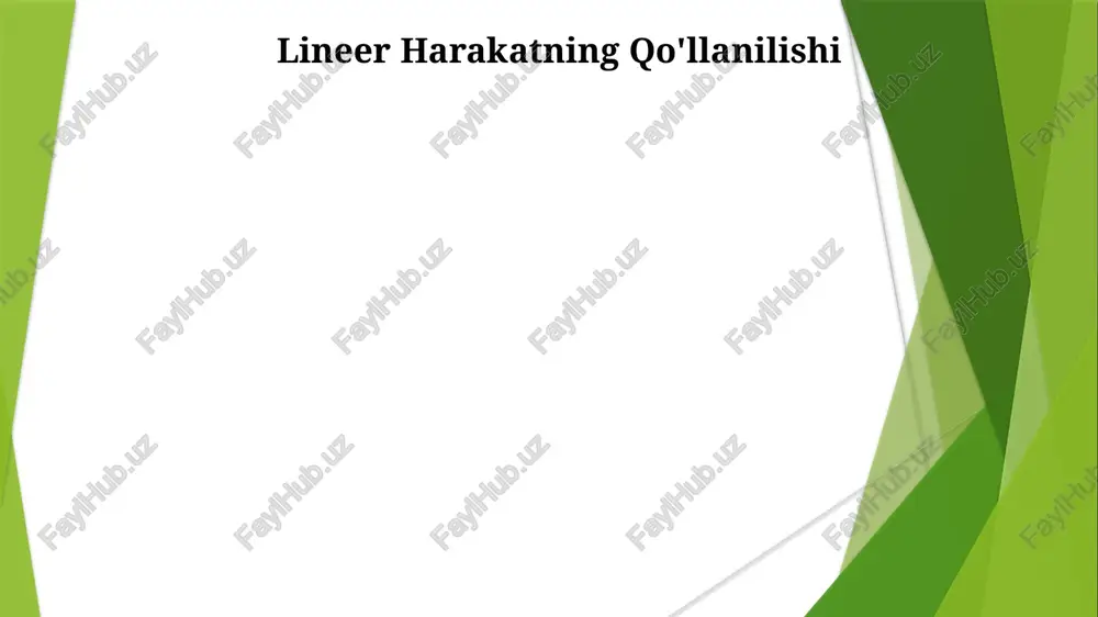 6s dan t=8s gacha −2 m/s²) bildiradi vaqtga nisbatan siljish grafiklari chiziqli harakatni tasvirlaydi. eğim tezlikka teng (masalan, 10 m/s doimiy tezlik 10 eğimli to'g'ri chiziqni beradi, 400 metrlik yugurish yo'lag'ichidagi yuguruvchining harakatini ko'rsatadi) e'tiboringiz uchun rahmat @taqdimot_robot