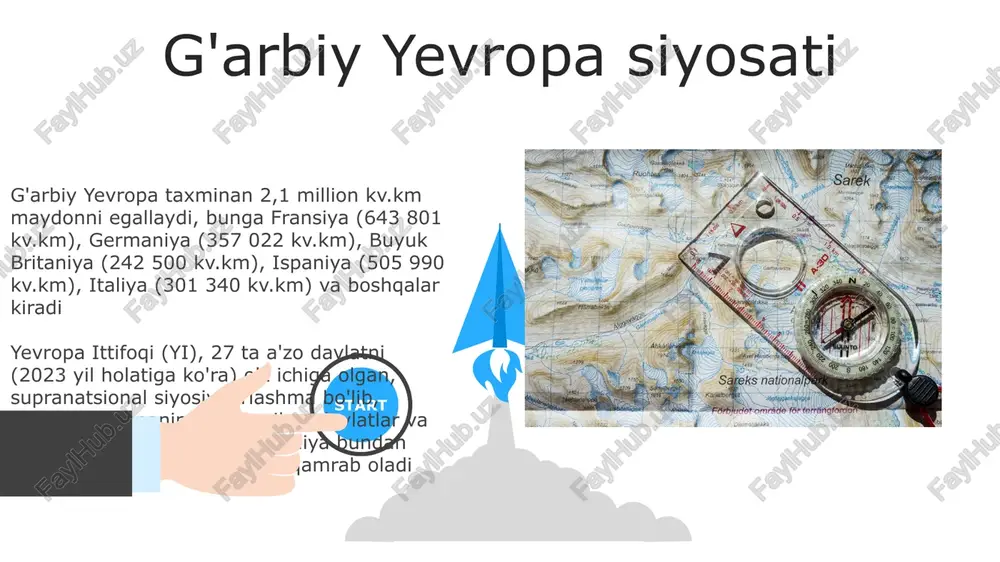 jamoa), portugaliya (5 region), gretsiya (13 ma'muriy region), albaniya, shimoliy makedoniya, chernogoriya, bosniya va gertsegovina, xorvatiya (20 okrug), sloveniya, malta, kipr (6 tuman) yevropa siyosiy xaritasi sovuq urush (sharq va gʻarb oʻrtasidagi boʻlinish) va post-sovet oʻtishlari kabi tarixiy voqealarni aks ettiradi 06 05 04 yevropaning geografik koordinatalari va chegaralari 01 02 shimoliy yevropa tekisligi, alp togʻ tizmasi (alp, pireney va karpat togʻlari), koʻp sonli daryolar (volga, dunay, reyn, elba) va tundradan janubdagi oʻrtayer dengizi iqlimigacha boʻlgan xilma-xil iqlim muhim geosiyosiy xususiyatlar hisoblanadi yevropaning geografik koordinatalari taxminan 36° sh. k. dan 71° sh. k. gacha va 9° gʻ. u. dan 66° sh. u yevropaning yarim orollari va orollari yevropa (35° sh.k. – 71° sh.k. kenglik, 9° g.u. – 66° sh.u yevropaning yarim orollari (iberiya, apennin, balkan, skandinaviya, yutlandiya) taxminan 4 000 000 kv yevropadagi yiega a'zo bo'lmagan davlatlar yevropa geografik joylashuvi: 10 180 000 kv.km maydonni egallagan, asosan shimoliy yarim sharda …