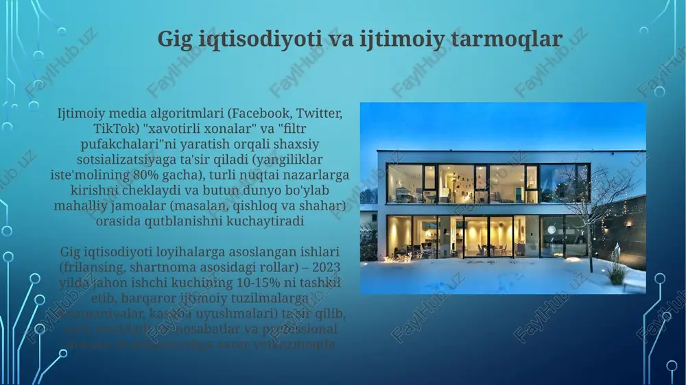 yuksalishi zamonaviy individual sotsializatsiya turli shakllarda namoyon bo'ladi: shimoliy amerika va g'arbiy yevropadagi yadro oilalar ko'plab osiyo va afrika jamiyatlaridagi kengaytirilgan oila tizimlari bilan farq qiladi, bu esa individual rivojlanish va mustaqillikka ta'sir qiladi individualizmning oshishi ijtimoiy harakatchanlik (geografik va iqtisodiy) hamda sekulyarizatsiya bilan bog'liq. an'anaviy hokimiyatning (diniy, feodal) pasayishi va meritokratik g'oyalarning (masalan, amerika orzusi) aqsh va kanada kabi jamiyatlarda kuchayishi individual faollik va o'z-o'zini ta'minlashni osonlashtirdi iste'molchilik va o'zlikni anglash xxi asr raqamli texnologiyalari (masalan, smartfonlar, tiktok) kuchli taʼsiri ostida shakllanayotgan individual sotsializatsiya global oʻzaro bogʻliqlik va mahalliy submadaniyatlarni (masalan, seul va braziliyadagi k-pop muxlislari) vujudga keltirmoqda iste'molchi tanlovi shaxsni aks ettiradi va shakllantiradi; masalan, axloqiy iste'mol (masalan, yevropadagi adolatli savdo kofesi) qadriyatlarni namoyon etadi ish va shaxs shakllanishi zamonaviy ish tuzilmalari (masalan, gig iqtisodiyoti, masofadan turib ishlash) shaxsning shakllanishiga ta'sir qiladi; milleniallar orasida 20%i beqaror ish bilan bog'liq shaxs inqirozlarini boshdan kechiradi shaxs shakllanishi umrbod jarayon; 60% …