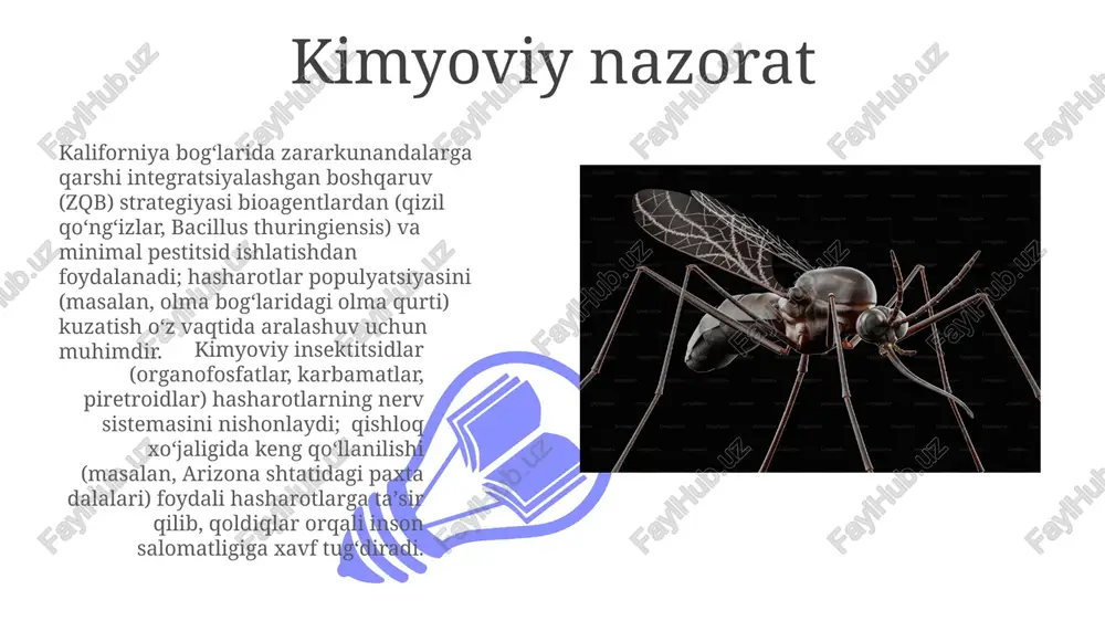 etkazdi kelajak bashoratlari va tadqiqotlar uzoqdan kuzatish (masalan, sun'iy yo'ldosh suratlari) va sun'iy intellekt yordamida hashorotlar soni dinamikasini (masalan, zichlik, tarqalish tezligi) real vaqtda tahlil qilish amazon o'rmoni yoki yevropa ittifoqi kabi hududlarda oldindan chora-tadbirlarni (masalan, maqsadli pestitsidlar qo'llash, biologik nazorat) ko'rish imkonini beradi iqlim o'zgarishi modellari (masalan, ihqh ar6) 2050-yilga kelib hashoratlarning ko'payishini (masalan, shimoliy amerikadagi tog' qarag'ay qo'ng'izi, sharqiy afrikadagi chigirtkalar) bashorat qilmoqda, bu sahel kabi hududlarda global qishloq xo'jaligi hosilining 20-30% ga ta'sir qiladi qishloq xoʻjaligidagi hasharot zararkunandalari 01 02 sales 1st qtr 2nd qtr 100 0 sales 1st qtr 2nd qtr 100 0 zararli hasha­rotlarning ta'rifi zararkunandalar (masalan, locusta migratoria, anoplophora glabripennis) jahon bo'ylab qishloq xo'jaligiga yillik milliardlab dollar zarar yetkazib, saxara janubidagi afrika, janubi-sharqiy osiyo va aqshning g'arbiy o'rtasidagi makkajo'xori, guruch va bug'doy yetishtirishga ta'sir ko'rsatadi. kasallik tarqatuvchilar va o'simliklarga zarar yetkazuvchi hasharotlar keng tarqalgan iqlimshunoslik o'zgarishi va hasharotlar ko'payishi iqlimshunoslik o'zgarishi (masalan, sahel mintaqasidagi …
