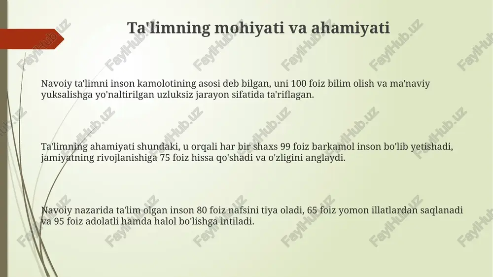 ollik va qonuniylikning 21-asr talablariga mos keladi. navoiyning "mahbub ul-qulub" asarida insoniy fazilatlar, axloqiy me'yorlar targ'iboti zamonaviy ta'limda shaxs kamolotining 5 asosiy tamoyilidan biridir. navoiyning ilm-fanning inson hayotidagi ahamiyatiga oid g'oyalari, xususan, "xamsa"dagi ta'limiy lavhalar, steam yo'nalishidagi 4.0 sanoat revolyutsiyasi davrida muhim ahamiyatga ega. e'tiboringiz uchun rahmat image1.png