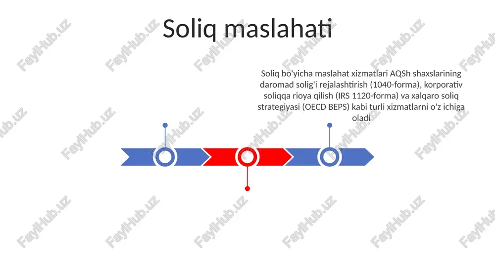 rend obro'sini oshiradi (masalan, forbesda joy olish, bbc radiosida 3 ta intervyu, parijda ta'sir doirasini 40% ga oshiruvchi 5 ta asosiy ta'sirchan bilan hamkorlik) kontent marketing (bloglar, infografikalar, oq kitoblar) maqsadli auditoriyani jalb qilish va jalb qilish uchun qimmatli ma'lumotlarni taqdim etadi (masalan, aqshda 10 000 obunachiga ega oylik axborotnoma, ijtimoiy tarmoqlarda 20 ming marta ko'rilgan moliyaviy rejalashtirish bo'yicha 5 ta infografika seriyasi) muhandislik konsaltingi karyera bo'yicha maslahat maqsad qo'yish (smart maqsadlar – aniq, o'lchanuvchi, erishiladigan, dolzarb, vaqt bilan chegaralangan), harakat rejalashtirish (aniq muddatlar bilan bosqichlar yaratish), to'siqlarni bartaraf etish (o'ziga ishonchsizlik yoki salohiyatsizlik kabi muammolarni aniqlash va hal qilish), ko'nikmalarni rivojlantirish (microsoft office to'plami, asana yoki monday e'tiboringiz uchun rahmat @taqdimot_robot image3.png image4.png image1.jpeg image2.jpeg