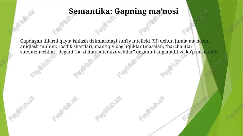 lar turli tillarda ma'no va grammatik vazifaga ta'sir qiladi (masalan, ingliz tilidagi lotin va german ildizlar). lingvistik ma'no semantika (so'z va gap ma'nosi, masalan, "yorqin" – yorug' yoki aqlli), pragmatika (kontekstual ma'no – "bu yerda sovuq" degani "derazani yoping" degan ma'noni anglatadi) va leksik semantikani (sinonim va antonim kabi so'zlar o'rtasidagi munosabatlar) o'rganadi gap qurulishi (sintaksis) gap qurulishi (sintaksis) soʻz tartibi (inglizchada subyekt-fe'l-ob'yekt va hokazo), iboralar tuzilishi qoidalari (tarkibiy tahlil) va boʻlaklar orasidagi ierarxik munosabatlarni (qoʻshilish, bogʻlanish) oʻz ichiga oladi. transformasion grammatika gap hosil boʻlishini tushuntiradi. misollar: ingliz, nemis, mandarin tillari. til shakli fonetika (tovushlar, fonemalar, masalan, ingliz tilidagi /p/, /b/), morfologiya (so'z yasalishi, morfemalar – masalan, "unbreakable" = un-break-able) va orfografiyani (yozuv qoidalari) o'z ichiga oladi. lotin tilining murakkab morfologiyasini ingliz tilining sodda morfologiyasi bilan solishtiring. lingvistik ma'no (semantika) leksik ma'no (so'z ta'riflari), gap ma'nosi (propozitsiyaviy mazmun) va pragmatik ma'no (kontekstual talqin)ni o'rganadi. noaniqlik (ko'p ma'nolar) va natija (mantiqiy …