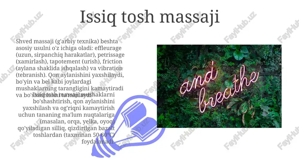 klarini kamaytirishi mumkin). sertifikatlangan terapevtni tanlang (masalan, obro'li tashkilotlardan tug'ruqdan oldingi massaj sertifikati) e'tiboringiz uchun rahmat @taqdimot_robot image4.jpg image5.jpg image6.jpg image7.jpg image8.jpg image9.jpg image10.jpg image11.jpg image1.jpeg image2.jpeg image3.jpeg