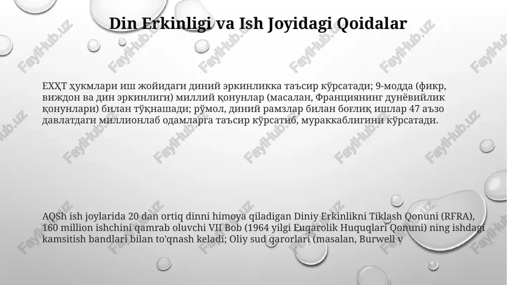 moz vaqtlari, diniy bayramlar) qanday ta'minlanishi bo'yicha qo'shimcha tekshiruvni talab qiladi. 3. uch dini e'tiqodlarning axloqiy muammolarga ta'siri sabot-ul-ojizin qahramonlarining harakatlari va ularning oqlashlari orqali diniy e'tiqodlarning axloqiy tanlovlarga ta'siri yaqqol ko'rinadi 19-asr qazvinidagi sabot-ul-ojizin asari shia islomidagi axloqiy muammolarni, shaxsiy vijdon (masalan, shaxsiy taqvo va ijtimoiy bosim) bilan diniy qonun (masalan, shariat, fiqh) o'rtasidagi ziddiyatni aks ettiradi "sabot-ul-ojizin"dagi diniy ta'limotlarning turli talqinlari (masalan, o'n ikki imom shialari kabi shia mazhablari, diniy ibodat darajalari) qahramonlarning axloqiy qarorlariga ta'sirini ko'rsatadi e'tiboringiz uchun rahmat @taqdimot_robot image1.png image2.png image3.png