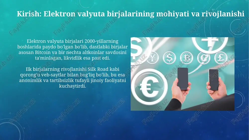oiradagi toʻlov usullarini, masalan, bank oʻtkazmalari, kredit/debet kartalari (visa, mastercard) va paypal kabi uchinchi tomon toʻlov tizimlarini qabul qiladi. koʻpgina platformalar kriptovalyuta depozitlarini qoʻllab-quvvatlaydi, foydalanuvchilarga bitcoin (btc), ethereum (eth) va litecoin (ltc) kabi raqamli aktivlarni ayirboshlashga imkon beradi, bu odatda tezroq tranzaksiyalarga olib keladi. raqobat va bozor ulushi tahlili binance 2024-yilda spot savdo bo'yicha bozor ulushining 50% dan ortig'ini egalladi, bu esa asosiy raqobatchilar okx (taxminan 20%) va coinbase (taxminan 10%) dan sezilarli darajada yuqori. raqobat asosan komissiya to'lovlari, likvidlik chuqurligi va qo'llab-quvvatlanadigan kriptovalyutalar soniga bog'liq; shuning uchun, bozor ulushi shunga mos ravishda o'zgaradi. kelajak istiqbollari va tendentsiyalari raqamli valyutalarning asosiy oqimga integratsiyalashuvi kutilmoqda, bunda markaziy bank raqamli valyutalari (cbdc) va stablecoinlar 2025 yilga borib, asosiy rol o‘ynay boshlaydi, bu esa transaktsiyalar tezligini oshiradi. sun'iy intellekt (ai) va mashinaviy o'rganish (ml) xavfsizlikni kuchaytirish, firibgarlikni aniqlash va shaxsiy tajribalarni ta'minlash uchun almashinuvlarda tobora ko'proq qo'llaniladi, bu esa xarajatlarni 15-20 foizga kamaytiradi. …