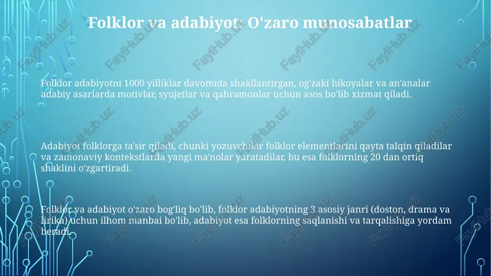 ). adabiyotdagi folklorizmni tahlil qilish uchun 3 asosiy metoddan foydalanish mumkin: strukturaviy, semiotik va madaniy; bu matnning folklor bilan aloqasini aniqlaydi. e'tiboringiz uchun rahmat image1.png image2.png