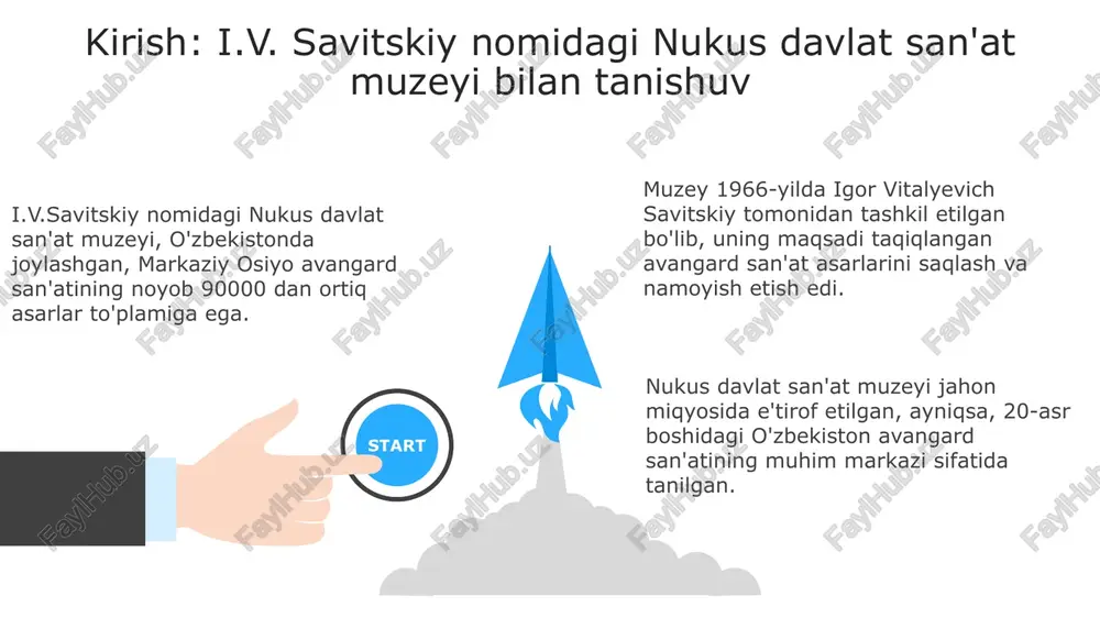 ushunchasini chuqurlashtiradi. interaktiv elementlar: ishtirok etish va o'rganish viktorinalar va interaktiv o'yinlar muzey kolleksiyasi haqidagi bilimlarni sinovdan o'tkazish hamda 20-asr avangard san'ati tarixi bo'yicha tushunchalarni kengaytirishga imkon beradi. interaktiv elementlar 3d modellar va 360° panoramalar bilan tanishish imkonini beradi, bu esa asarlarni har tomonlama ko'rish va chuqurroq o'rganishga yordam beradi. onlayn platforma audio-gidlar va matnli izohlar bilan birga interaktiv xaritalarni taqdim etadi, bu esa 1000 dan ortiq eksponatni osongina topish va o'rganishga yordam beradi. ta'limiy resurslar: bilim olish uchun platforma muzey o'z veb-saytida 500 dan ortiq maqola, tadqiqot ishlari va ilmiy nashrlarni joylashtirgan bo'lib, ular san'atshunoslar va talabalar uchun muhim manba hisoblanadi. savitskiy muzeyi 200 dan ortiq onlayn ma'ruza va vebinarlarni taklif etadi, ular san'at tarixi, madaniy meros va o'zbekiston avangardi kabi mavzularni qamrab oladi. interaktiv ta'lim platformasi 3d modellar, virtual ko'rgazmalar va 15 dan ortiq turli tillardagi subtitrlar bilan ta'minlangan video materiallarni o'z ichiga oladi. ilmiy tadqiqotlar: muzey ilmiy …
