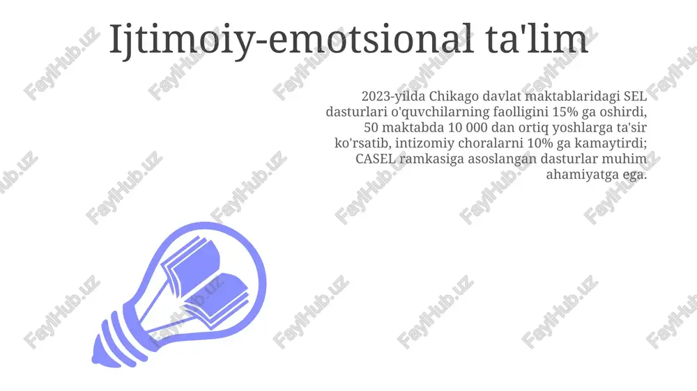 (masalan, chikago davlat maktablari) resurslarga kirish imkoniyati (masalan, texnologiya, kutubxonalar) ijtimoiy-iqtisodiy qatlamlar bo'yicha farq qiladi ota-ona ishtiroki yuqori ta'lim darajasi bilan bog'liq (masalan, 2022 yildagi aqsh tadqiqotlariga ko'ra, yuqori yutuqqa erishgan talabalarning 80%i ota-onalar tomonidan katta yordam olganligini ta'kidlaydi, bu kaliforniya va nyu-york kabi joylarda gpa ballariga va kollejga kirishga ta'sir qiladi) tarbiya madaniy qadriyatlar (masalan, sharqiy osiyo va g'arb jamiyatlarida ta'lim maqsadlariga ta'sir ko'rsatuvchi kollektivizm va individualizm), oila tuzilmalari (masalan, sahroi afrikadagi mintaqalarda bolaning rivojlanishiga ta'sir qiluvchi yolg'iz ota-onalik va ikki ota-onalik oilalari)ni o'z ichiga oladi zo'rlashga qarshi kurash add text add text add text add text add text add text kanada statistika xizmati (2023): yoshlar orasidagi zo'ravonlikning 80%i so'zli tahqirlashdan iborat; samarali strategiyaga 10 kanada provinsiyasidagi maktablarda hissiy tartibga solish va hamdardlikka qaratilgan ijtimoiy-emotsional o'rganish dasturlari (sel) kiradi; kvebek maktablarida muvaffaqiyatli qo'llanilishi zo'ravonlik haqidagi xabarlarni 20% ga kamaytirdi. mentorlikning ahamiyati 01 02 03 sales 1st qtr 2nd qtr …