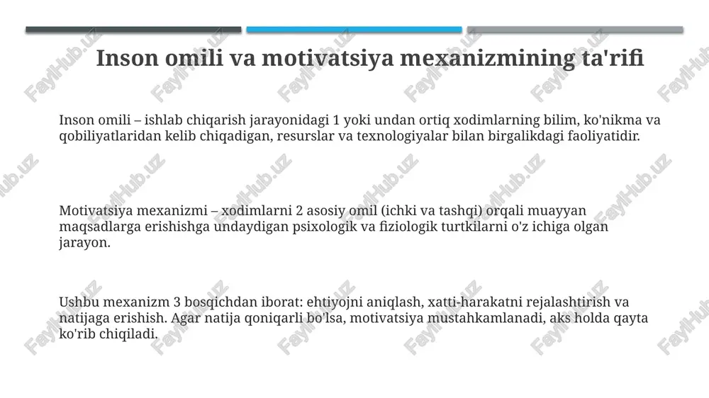 rishga yo'naltirilgan. muammolar, yechimlar va kelajak tendentsiyalari ishlab chiqarishdagi xodimlar orasida professional burnoutning ortishi muammosi uchun yechim - xodimlar uchun 360 darajali baholash va moslashuvchan grafiklar. kelajakda esa shaxsiy rivojlanish dasturlari muhim. ishlab chiqarish jarayonida motivatsiyaning pastligi muammosi uchun yechim - xodimlarning individual ehtiyojlariga asoslangan mukofotlash tizimini joriy etish. kelajak tendentsiyasi - ai asosidagi motivatsion dasturlar. xodimlar o'rtasida aloqa yetishmasligi muammosini hal qilish uchun yechim - jamoaviy uchrashuvlar va ochiq eshik siyosatini joriy qilish. kelajakdagi tendentsiya - virtual hamkorlik platformalaridan foydalanish. e'tiboringiz uchun rahmat