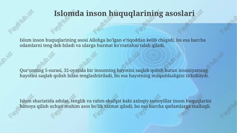 - bu islom ulamolari tomonidan inson huquqlari bo'yicha yangi fatvolar chiqarish orqali zamonaviy huquqiy standartlarga moslashuvdir. ekstremizmning o'sishi yana bir muammo bo'lib, u islom nomidan zo'ravonlikni oqlashga urinadi va inson huquqlarini buzadi, shuning uchun bu muammoni hal etish zarur. e'tiboringiz uchun rahmat image1.png