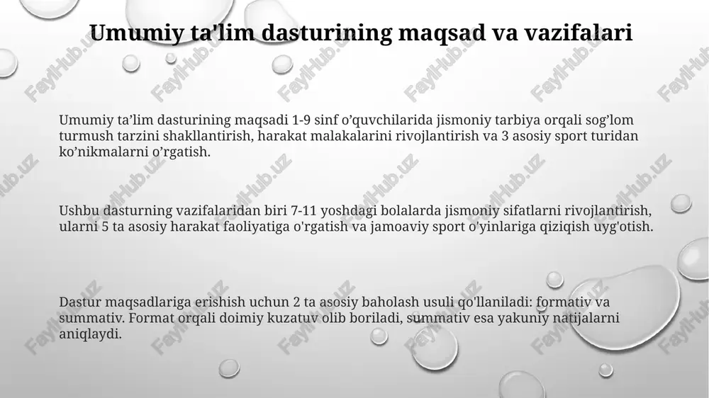ring, baholash va hamkorlik dasturni monitoring qilish va baholash har chorakda o'tkazilib, o'quvchilarning jismoniy rivojlanishi 3 ta asosiy ko'rsatkich bo'yicha (kuch, tezlik, chidamlilik) o'lchanadi. ota-onalar bilan hamkorlikka yiliga kamida 2 marta ota-onalar majlislari kiradi, unda o'quvchilarning sportdagi muvaffaqiyatlari va kamchiliklari 5 ballik tizim asosida muhokama qilinadi. dasturni monitoring qilish natijalari asosida, o'quv yili davomida kamida 2 marta o'qitish metodlariga o'zgartirishlar kiritiladi va resurslar optimal taqsimlanadi. e'tiboringiz uchun rahmat image1.png image2.png