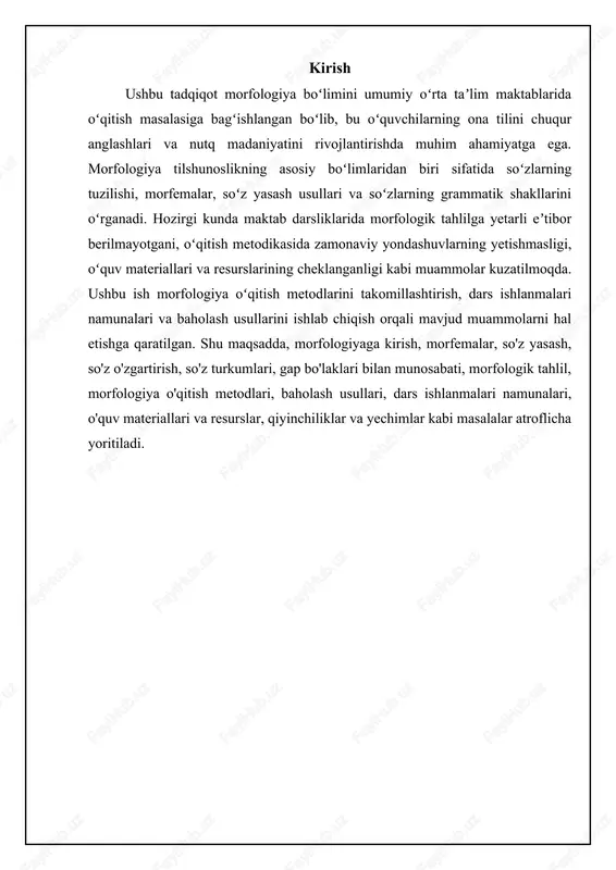 ntirish talab etilsa, boshqalari uchun amaliy mashqlar yetarli bo'lishi mumkin. multimedia vositalari, taqdimotlar, animatsion materiallar va o'yinlardan foydalanish darsning qiziqarli va samarali bo'lishini ta'minlaydi. shuningdek, o'quvchilarning mustaqil ishlash qobiliyatini rivojlantirish uchun loyihalar, tadqiqot ishlari va ijodiy topshiriqlar berish foydali hisoblanadi. so'z yasalishi: usullari va o'qitishda qo'llaniladigan metodlar so'z yasalishi – mavjud so'zlardan yangi so'zlar hosil qilish jarayonidir. o'zbek tilida asosan affiksatsiya (qo'shimchalar yordamida so'z yasash), kompozitsiya (so'zlarni qo'shish orqali so'z yasash), konversiya (bir so'z turkumidan boshqa so'z turkumiga o'tish) kabi usullar keng tarqalgan. affiksatsiya o'z navbatida prefiksatsiya (so'z oldiga qo'shimcha qo'shish), suffiksatsiya (so'z oxiriga qo'shimcha qo'shish) va sirkumfiksatsiya (so'zning ham oldiga, ham oxiriga qo'shimcha qo'shish) kabi turlarga bo'linadi. so'z yasalishini o'qitishda o'quvchilarga har bir usulning mohiyati, qo'llanilishi va yangi so'z hosil qilishdagi roli tushuntiriladi. misollar bilan mustahkamlash, amaliy mashqlar bajarish orqali o'quvchilarning bilimini chuqurlashtirish mumkin. so'z yasalishini o'qitishda o'quvchilarga o'zak va affikslarning ma'nosini tushunish muhimdir. shuning uchun, darslarda o'zak morfemasining …