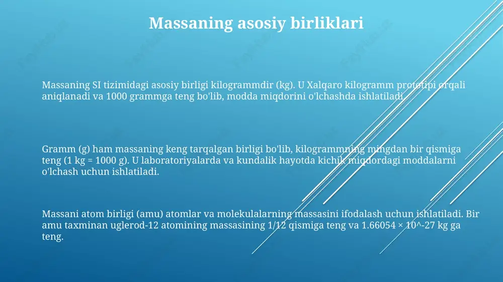 tizimlari mintaqalarda sezilarli darajada farq qilgan. metrik tizim 1790-yillarda fransiya inqilobi davrida yaratilgan bo'lib, uzunlik uchun metr va massa uchun kilogram asos qilib olingan, bu o'lchovlarda standartlashga intilish edi. e'tiboringiz uchun rahmat