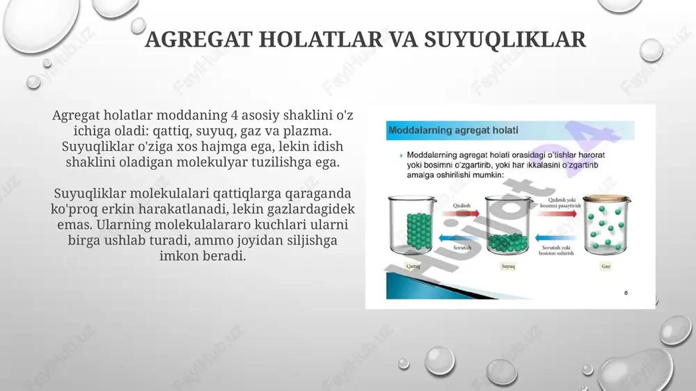 moddaning agregat holati va suyuqliklarning molekulyar tuzilishi - Page 3