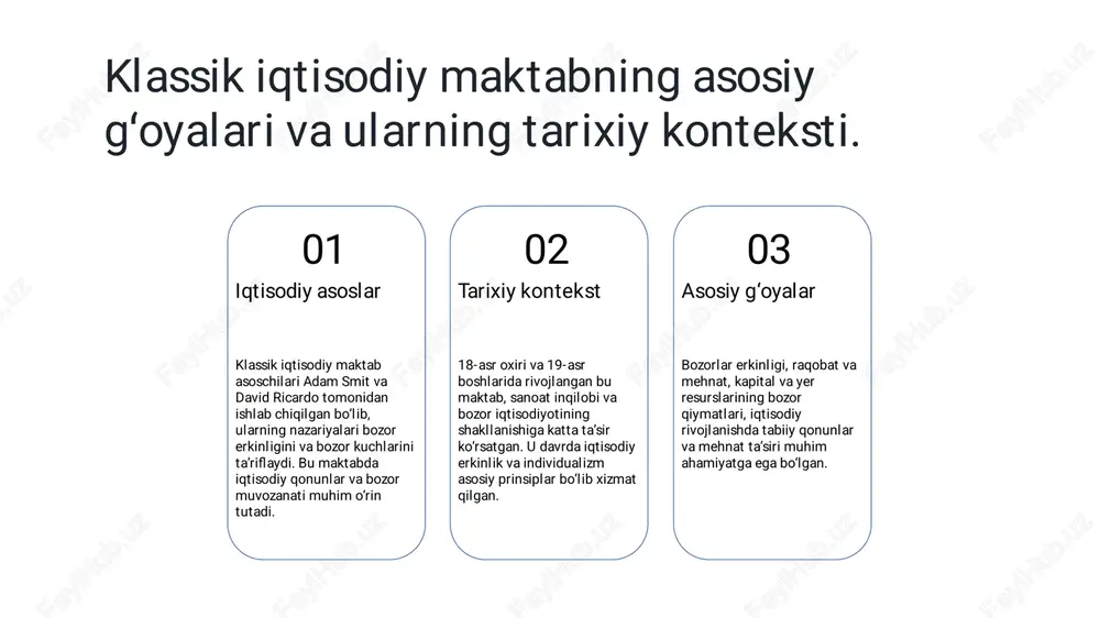 unda tabiatning ozi kishilarbilan ularning yashash vositalaritomasrobert maltus (1766-1834)o r̒tasida me'yorli nisbatningo r̒natilishiga qisman yordam beradi;ikkinchi yo'l - nikohdan voz kechishyoki kech turmush ko r̒ish, tug i̒lishni kamaytirish.rikardo taklif qilgan iqtisodiy tamoyillariga amal qilinayotganbir paytda iqtisodchilar uchun aholining koʻpayishi muammosi dolzabhisoblanar edi, ular aholi sonining oshib ketishining daxshatlinatijalaridan qutilish uchun maltusning nazariyasida keltirilgan oilalardahomiladorlikdan saqlanish vositalaridan foydalanishni taklif qilaboshladilar.� djon styuard mill� djon styuard mill (1806-1873)iotisodiyotga ermas, shuningdek, siyosiy fanga va filosofiyaga sezilarlidarajada hissasini qo'shgan eng g'ayrioddiy va tug'ma qobiliyatlifvlasuf edi. uning ulkan zakovatli kuchlarini yakka, keng va shiddatlita'lim orqali to l̒dirdi. uning otasi jarmesmillbolaga ta'limning roli qay darajada ekanliginiko r̒satdi. u3 yoshligida grek tilini valotín tilini o'rgandi.8 yoshligidailminimatematika, kimyo, fizika, logikao'rgangandan so'ng u 13 yoshida siyosiyiqtisodiyotni o'rganishni boshladi. uningta' limirasmiydym styurd mill (ea6- 1872)faqatginakechdi.�genri charlz keri genri charlz keri (1793-1879) inglizsiyosiy iqtisodiga keskin qarshi chiqib, aqshkapitalizmini madh etdi. uning asosiy asaricmanfaatlar uyg'unligi» (1872) kitobidir.g.kerining qarashlari angliyaga qarshi rubdaedi. u …