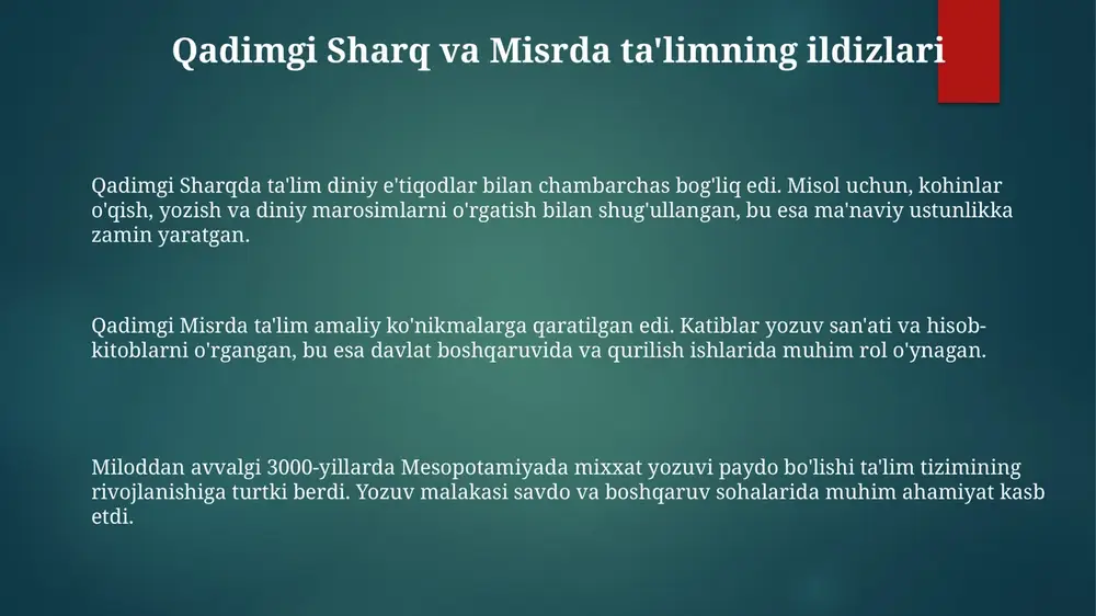 yozli tabaqalarga qaratilgan bo'lib, ritsarlar uchun harbiy tayyorgarlik va zodagonlar uchun klassik adabiyot o'rganildi. e'tiboringiz uchun rahmat slide 1 slide 2 slide 3 slide 4 slide 5 slide 6 slide 7 slide 8 slide 9