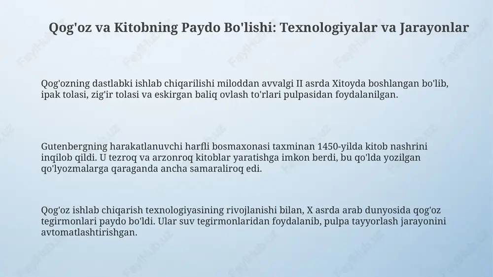 qog'oz ishlab chiqarish va kitob nashrining paydo bo'lishi - Page 3