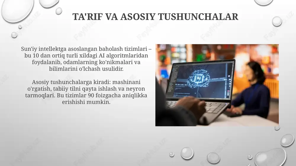 kerak. qonunchilik va tartibga solish ai baholash tizimlari bo'yicha qonunchilik 2024-yilda gdpr kabi ma'lumotlar himoyasi qoidalariga muvofiq shaffoflik va javobgarlikni ta'minlash uchun ishlab chiqiladi. yevropa ittifoqi ai qonuni kabi tartibga solish doiralarida ai baholash vositalarining xavfsizlik darajasi 1 dan 4 gacha bo'lgan risklarni baholash standartlari orqali belgilanadi. muvaffaqiyatli amalga oshirish holatlari duolingo kabi til o'rganish platformalari ai yordamida adaptiv baholashni qo'llaydi, bu yerda savollar o'quvchining faoliyatiga qarab sozlanadi, 40% gacha yaxshiroq o'rganish natijalarini beradi. coursera ai yordamida baholashdan foydalanadi, shu jumladan tengdoshlar tomonidan baholash va avtomatlashtirilgan insholar baholash, bu esa kurs xarajatlarini 30% ga kamaytiradi va o'quvchilar sonini oshiradi. qiyinchiliklar va yechimlar ai baholash tizimlarida noaniqlikni bartaraf etish uchun 1000 dan ortiq ma'lumotlar to'plami va mustahkam mashina o'rganish modellari talab etiladi, natijada adolatliroq natijalarga erishiladi. baholashda noto'g'ri yo'nalishga olib keladigan ma'lumotlar sifatini oshirish uchun 5 bosqichli jarayon, shu jumladan tozalash, transformatsiya va 3 metrik yordamida baholashni qo'llash zarur. kelajakdagi tendentsiyalar …
