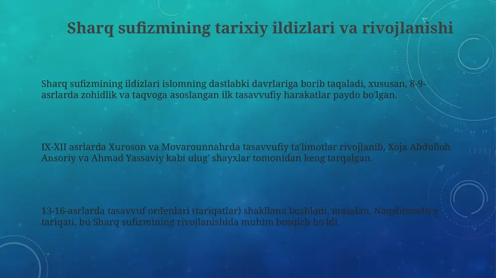 atlar sufizmning kelajagi davlatlar bilan munosabatlarda 2.0 versiyaga o'tishi kutilmoqda, bu yerda madaniy merosni saqlash va ma'naviy ehtiyojlarni qondirish muhim rol o'ynaydi. kelgusi tendensiyalarga ko'ra, sufiylik ta'limotlari internetda 3.0 versiyada yoyilishi mumkin, bu esa yosh avlodning qiziqishini oshirishga yordam beradi va 24/7 mavjud bo'ladi. sufizmning davlatlar bilan munosabatlari 2030-yilgacha yangi bosqichga ko'tarilishi, ya'ni diniy bag'rikenglikni targ'ib qilish va ekstremizmga qarshi kurashda hamkorlik qilish kutilmoqda. e'tiboringiz uchun rahmat image3.png