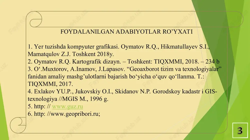 ning katta qismi yaratilib, ular yer tuzish, yer kadastri, meliorativ va boshqa ishlar uchun foydalaniladi. turli xil masalalar ko‘p sonli qishloq xo‘jaligi deshifrlashning texnologik xususiyatlarini belgilaydi. deshifrlashning asosiy obyektlari qishloq xo‘jaligi yerlari va yerdan foydalanish hamda yerga egalik qilish chegaralari hisoblanadi. bu obyektlar shifrlarini ochish natijalari rasmiy hujjatlar bilan (huquqiy, yuridik yerni hisobga olish va boshqalar) mos keladi. taxa daryosi, ispaniya. varshava-madrid reysi aerofotosuratlar va ularning hosilalari (fotosxemalar, fotoplanlar)ning qishloq xo‘jaligi fototasvirlar bo‘yicha qishloq xo‘jaligi yerlari kontur va obyektlarining tarkibiy qismlarini tanishdan tashkil topib, davlat tomonidan yerlarni hisobga olish, yer tuzish, yer kadastri va qishloq xo‘jaligi kartalarini tuzish uchun tuziladigan planlar va kartalarga kiritish zarur. fotosxemalar va fotoplanlarning tasvirlangan obyektlar va konturlarni stereokopik ko‘rib chiqish uchun, shuningdek meteorologik sharoitlar tufayli fotoplanlar va fotosxemalarning kamerali qiyin bo‘lgan paytda shifrlarni ochishni o‘tkazish uchun aerofotosuratlar albatta qo‘llaniladi. qishloq xo‘jaligi yerlar nomlarini aniqlashda xatolardan qochish uchun mavjud yerdan foydalanish va yerga egalik qilish planlari, …