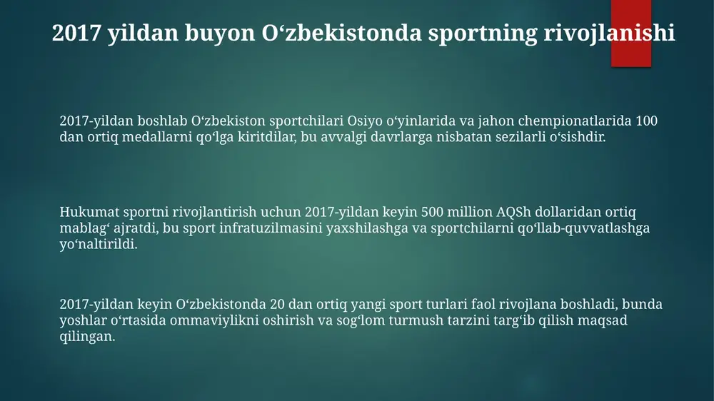 oʻzbekiston sportining 2017-yildan keyingi rivoji - Page 3