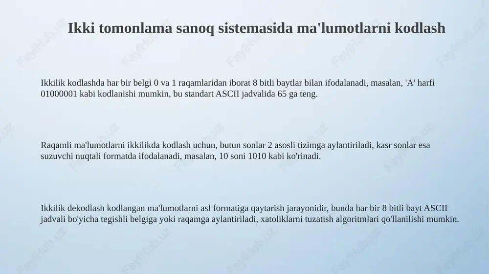 ikki tomonlama sanoq sistemasida ma'lumotlarni kodlash - Page 3