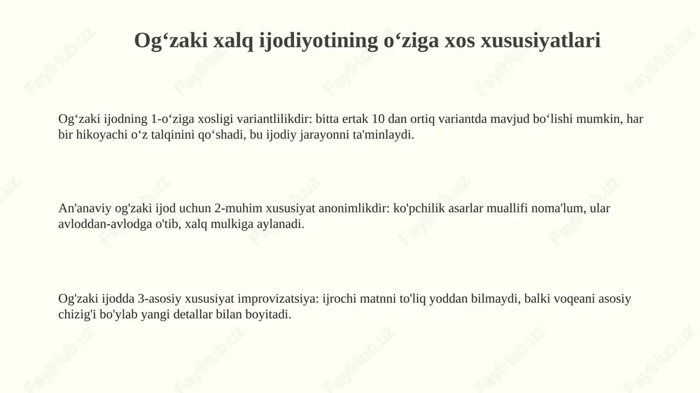 og'zaki xalq ijodining o'ziga xos belgilari, janrlar - Page 3