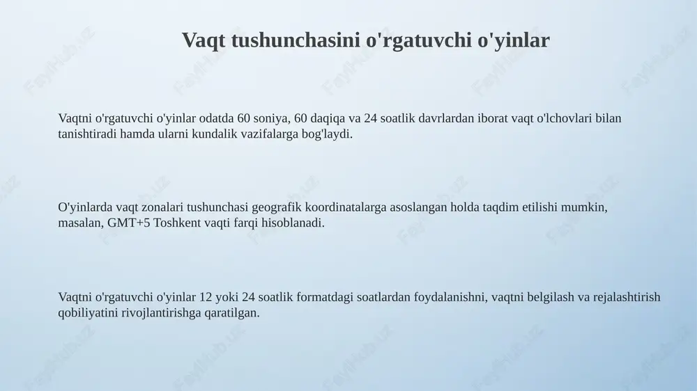 vaqt va makon tushunchalarini oʻrgatishga moʻljallangan oʻyinlar - Page 3