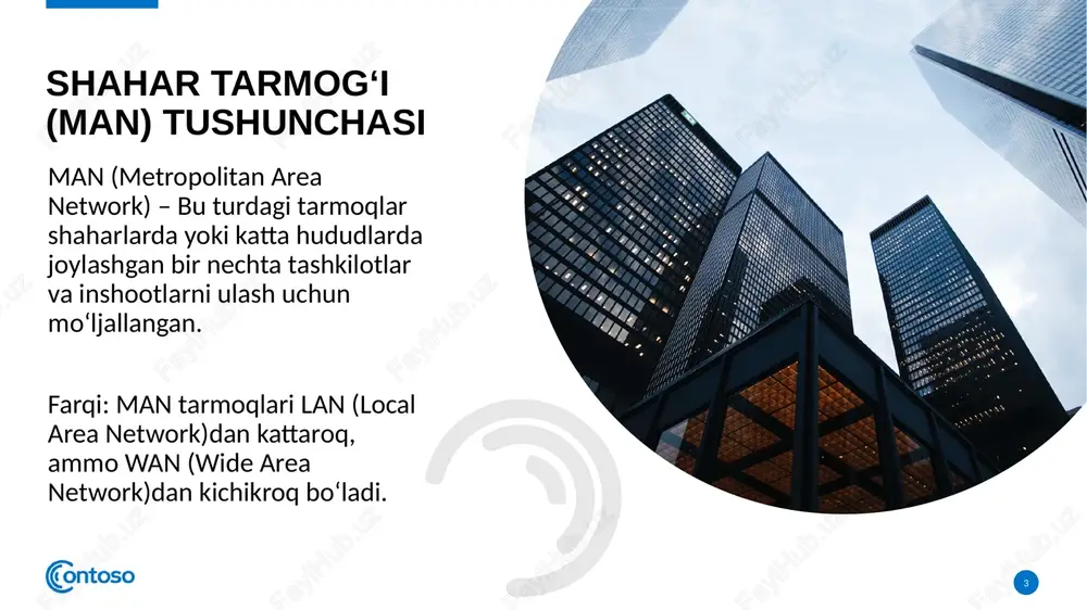 things): iot qurilmalarining tarmoqka qo‘shilishi tarmoqning samaradorligini oshiradi. smart city: shahar infratuzilmasining raqamli rivojlanishi va man tarmoqlarining o‘rni. davlat va xususiy sektorda: shahar tarmoqlari hukumat organlari, universitetlar va boshqa tashkilotlarda qo‘llaniladi. transport tizimlari: shahar transport tizimlarida ma'lumotlarni uzatish uchun man tarmoqlari ishlatiladi. xavfsizlik tizimlari: shahar xavfsizlik tizimlarida ma'lumotlarni tezkor uzatish muhim. 15 shahar tarmoqlarining qo‘llanilishi umumiy fikr shahar tarmoqlari (man) shahar infratuzilmasining ajralmas qismi hisoblanadi. kelajakda tarmoq texnologiyalari yanada rivojlanib, shaharlar va aholining turmush tarzini yaxshilashga yordam beradi. maxliyoxonumaraliyeva@gmail.com https://soff.uz e'tiboringiz uchun tashakkur!!! 17 image2.png image7.jpeg image1.png image8.gif image9.jpeg image10.jpeg image11.jpeg image12.png image13.png image14.gif image15.jpeg image16.jpeg image17.png image18.png image19.jpeg image20.jpeg image21.jpeg image22.jpeg image5.png image6.png image23.jpeg 612487306
