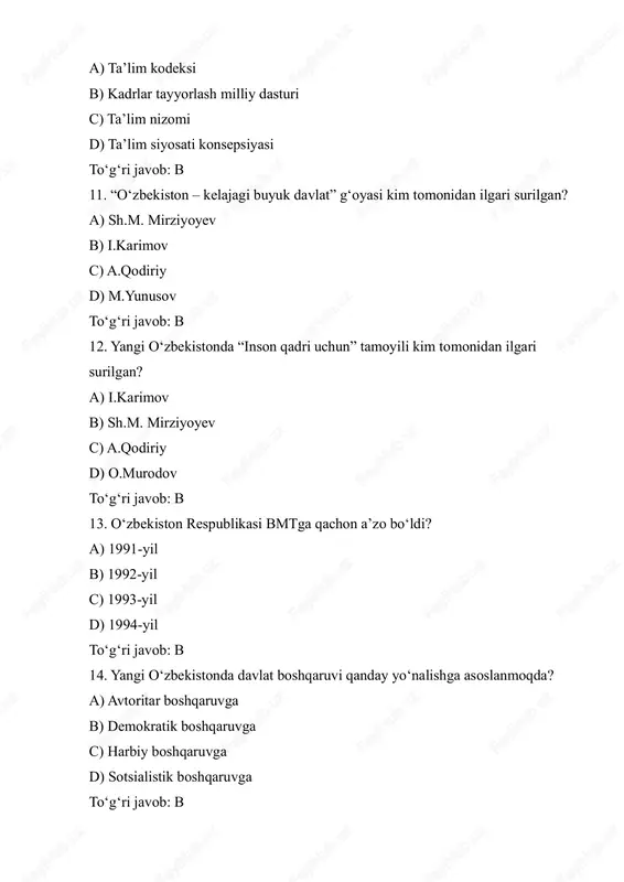 ma narsa bo‘ladi” d) “qattiq boshqaruv – taraqqiyot kafolati” to‘g‘ri javob: a