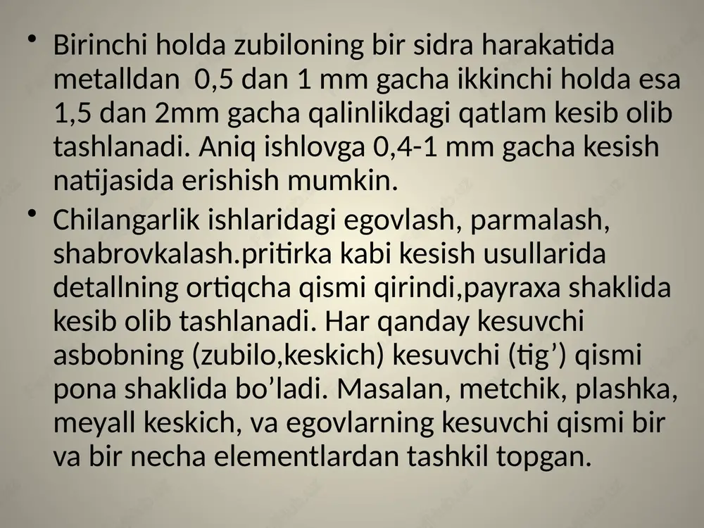 ist va trubalarda shakldor teshiklarni ochish uchun ishlatiladi. richagli qaychilar bilan 4 mm gacha qalinlikdagi listaviy metallni qirqish uchun ishlatiladi. image1.png image2.gif /docprops/thumbnail.jpeg