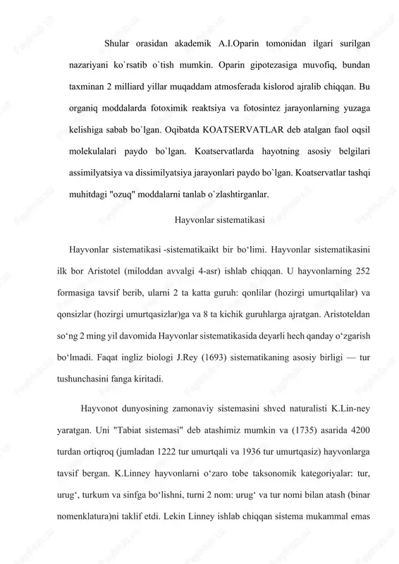 s zoologi k.zibold esa nur-lilar tipini 3 ta mustaqil: eng sodda hayvonlar, zoofitlar va chuvalchanglar tiplariga ajratadi. u zoofitlarga koʻpchilik nurlilarni, chuvalchanglarga halqalilarni kiritadi. boshqa hal-qalilar esa boʻgʻimoyoqlilar tipiga kiritildi. nemis olimi k.foxt (1825) chuvalchanglar tipini yassi, toʻgarak va halqali chuvalchanglarga ajratadi. ingliz anatomi e.rey lankester (1877) bu guruhlarni tip nomi bilan atashni taklif etadi. nemis zoologi k.klaus (1874) hayvonlarni 9 tipga boʻladi. bu sistema ancha uzoq vaqt saqlanib qoldi. vaqt oʻtishi bilan olimlarning faqat tiplar soniga emas, balki ularning tarkibiy qismiga nisbatan ham tushunchasi oʻzgarib bordi. mas, umurtqalilar (keyinchalik xordalilar) tipiga qobiqlilar (19-asr oxirigacha mollyuskalarning bir xili sifatida qaralgan) va ichak bilan nafas oluvchilar kiritilgan. hayvonot dunyosi oʻrganilgan sari faqat yangi turlar, urugʻlar, oilalar emas, hatto ancha yuqori taksonomik darajadagi guruhlar (turkum, sinf, hatto tip)lar ham kashf etildi. mas, 1955-yilda rus olimi a.v.ivanov pogo-noforalar tipini kashf etdi. hayvonot dunyosi, odatda, 2 kenja olam: bir hujayralilar va koʻp hujayralilarga; koʻp …