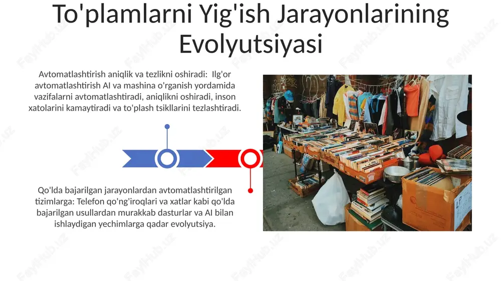 lleksiya avtomatlashtirish shaxsiylashtirilgan muloqot orqali mijozlar tajribasini yaxshilash. avtomatlashtirish orqali samaradorlik va aniqlikni oshirish. to'plamlarda robotlashtirilgan jarayon avtomatlashtirish (rpa) qo'l mehnati va xatolarni kamaytirish orqali xarajatlarni kamaytiradi. yig'ish jarayonlarining samaradorligini, aniqligini va tezligini oshiradi. mavjud tizimlarga integratsiya texnologiya yordamida to'plash jarayonlarini optimallashtirish. to'plamlar tizimlarini mavjud platformalarga uzluksiz ravishda ulash. to'plamlarni avtomatlashtirishdagi asosiy texnologiyalar sun'iy intellekt va mashina o'rganishi: talab bashorati, resurslarni taqsimlash va to'plash jarayonlarini optimallashtirish uchun bashoratli tahlilni qo'llab-quvvatlash. robotika va avtomatlashtirish: robotlar saralash, javonga joylashtirish va qayta olish kabi vazifalarni bajarishda samaradorlik va aniqlikni oshiradi. to'plamlarda mashina ta'limi (mt) ml bilan ishlaydigan chatbotlar va virtual yordamchilar oddiy mijozlar bilan aloqalarni qabul qiladi, agentlarni murakkab holatlar uchun ozod qiladi. ml katta ma'lumotlar to'plamlarini tahlil qilib, yashirin naqshlar va tushunchalarni ochib beradi, bu esa to'plash jarayonlarini samaraliroq va tezroq qiladi. holatlar bo'yicha tahlillar: muvaffaqiyatli amalga oshirilish xarajatlarni kamaytirish va daromadlarni oshirish: mexanizatsiya va avtomatlashtirish to'plash jarayonlari bilan bog'liq operatsion xarajatlarni …