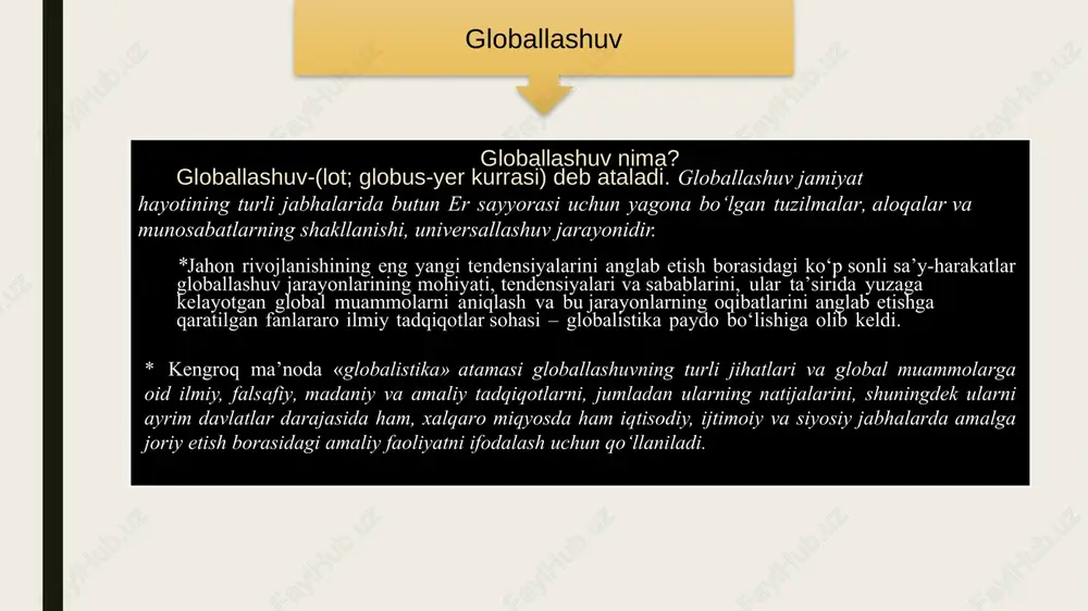 da aniqroq tavsiflash uchun «geografik» mezondan tashqari bu muammolarni boshqa tomondan ularning sifati, va muhim xususiyatlari nuqtai nazaridan tavsiflovchi qo‘shimcha mezonlar qo‘llaniladi. birinchidan, global muammolar o‘z mohiyatiga ko‘ra nafaqat ayrim kishilarning manfaatlariga, balki butun insoniyat taqdiriga daxldordir. ikkinchidan, ularni bartaraf etish uchun butun sayyora aholisi hech bo‘lmasa aksariyat qismining kuch-g‘ayratini birlashtirish va ular bahamjihat, izchil ish ko‘rishi talab etiladi. uchinchidan, bu muammolar dunyo rivojlanishining ob’ektiv omili hisoblanadi va biron-bir mamlakat ularni e’tiborga olmasligi mumkin emas. to‘rtinchidan, global muammolarning echilmagani kelajakda butun insoniyat va uning yashash muhiti uchun jiddiy, balki tuzatib bo‘lmaydigan oqibatlarga olib kelishi mumkin. global muammolar turlari demografik muammo. hozirgi zamonda insoniyatning eng muhim muammolari orasida, aksariyat davlatlar va mintaqalarda aholi haddan tashqari ko‘payishiga sabab bo‘layotgan aholining nazoratsiz o‘sishi qayd etiladi. ta’lim muammosi. demografik portlash sabablari ta’lim muammosi bilan uzviy bog‘liq. so‘nggi yillarda jahonda savodsizlar soni foiz hisobida kamaygan bo‘lsa, mutlaq hisobda o‘sishda davom etmoqda. bunda ma’lumotsiz odamlarning hayoti …