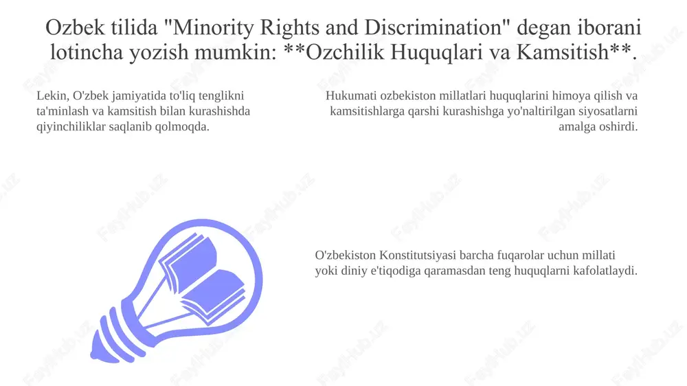 stahkamlaydi. birgalikdagi harakatlar javobgarlikni va adolatga kirishni yaxshilaydi. inson huquqlarini himoya qilishning huquqiy asoslari add text add text add text add text add text add text oʻzbekiston konstitutsiyasi inson huquqlari va erkinliklarini kafolatlaydi. o'zbekiston xalqaro fuqarolik va siyosiy huquqlar to'g'risidagi konventsiya va iqtisodiy, ijtimoiy va madaniy huquqlar to'g'risidagi konventsiya kabi muhim xalqaro inson huquqlari to'g'risidagi shartnomalarni ratifikatsiya qildi. o'zbekiston inson huquqlarini targ'ib qilish va himoya qilish uchun ombudsman va inson huquqlari milliy markazi kabi milliy inson huquqlari institutlarini tashkil etdi. o'zbekistonda inson huquqlari: umumiy nuqtai nazar 01 02 03 hukumati inson huquqlarini yaxshilashga harakat qilmoqda, lekin sud tizimi va mahbuslarga munosabatda qiyinchiliklar saqlanib qolmoqda. o'zbekiston konstitutsiyasi turli xil fundamental inson huquqlarini kafolatlaydi, lekin ularning amalga oshirilishi hali ham teng emas va tekshiruvga uchraydi. o'zbekistonning inson huquqlari to'g'risidagi xabarlarga fikr bildirish, yig'ilish va din erkinligi cheklovlari kabi tashvishlar mavjud. sales 1st qtr 2nd qtr 100 0 sales 1st qtr 2nd qtr …